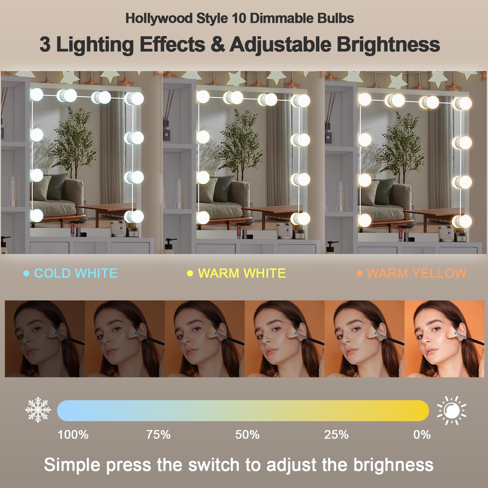 Tocadores de Maquillaje Niñas con Luz LED - Espejo 10 Bombillas Ajustables, Tocador Rosa Compacto 60 cm, Incluye Taburete