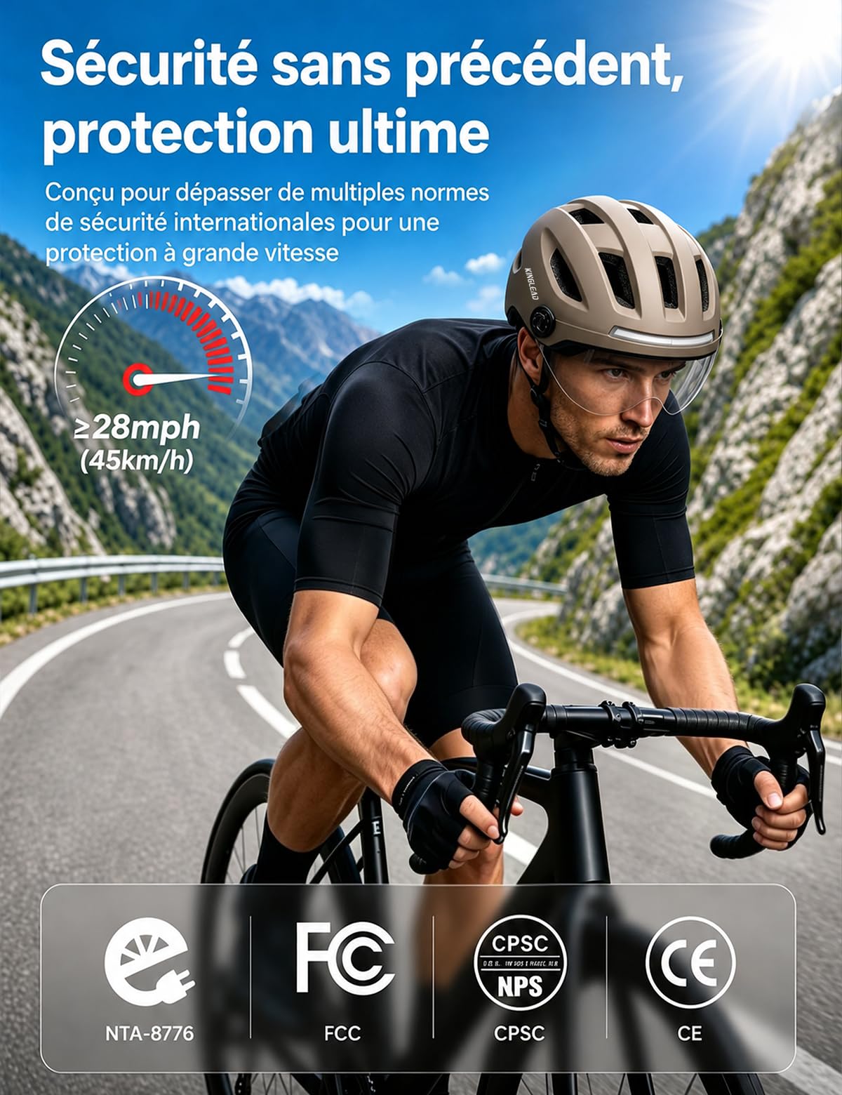 KINGLEAD Casque de vélo pour homme et femme avec clignotant, lumière et visière, casque de vélo adulte avec feu arrière LED USB, télécommande, casque de vélo électrique réglable pour Pedelec, scooter
