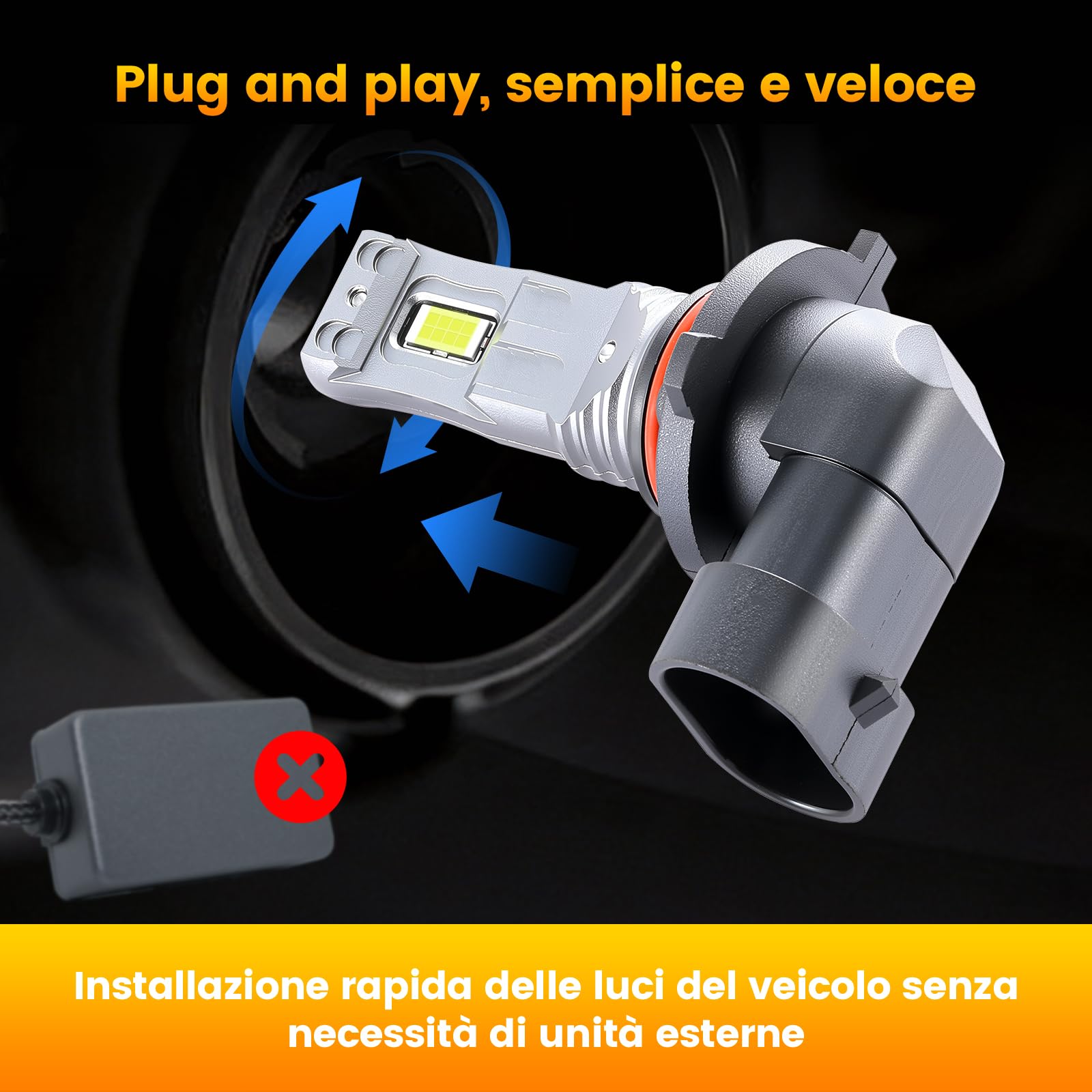 Lampadina Led Hb3, Led 9005 Da 6500k Per Fari Auto, Luminosità Al 900%, Led 9005 Per Fari 1:1, Ip68, Durata Di Oltre 90000 Ore, Plug-And-Play, Senza Polarità, Confezione Da 2 Pezzi
