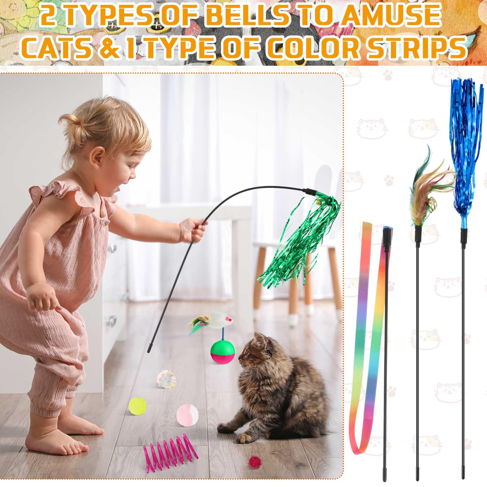 Shappy El juego de 150 juguetes para gatos incluye 40 resortes coloridos, 30 juguetes de ratones, 30 bolas brillantes interactivas, 24 bolas de felpa silenciosas, 10 bolas arrugadas, 9 varitas para