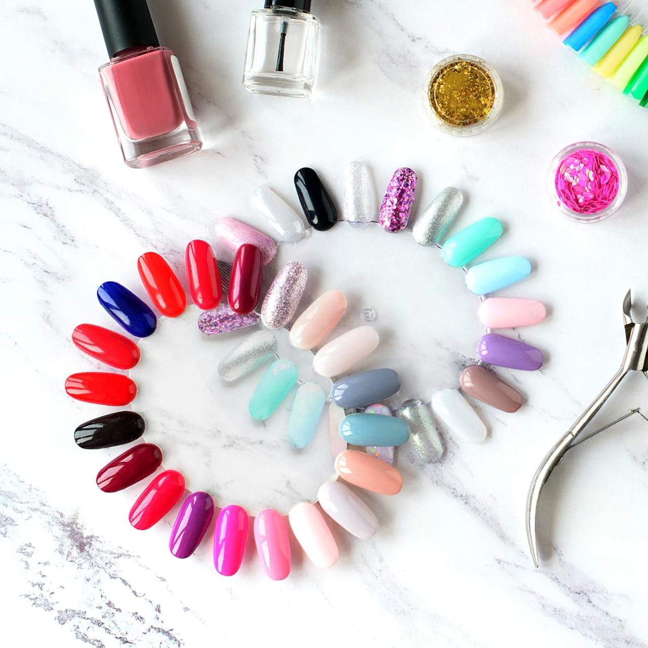 OULII Nuancier Ongles Rond Transparent 50 Pièces 5,12x4,33In – Présentoir Clair pour Tester & Organiser Vernis, Gel UV – Pratique Salon & Maison