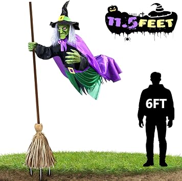 Halloween Decorations Outdoor - 11.5 Ft Animated Hovering Witch Animatronics - Sound & Touch Activated Sensor - Scary Halloween Decorations for Outdoor Garden/Yard/Lawn
