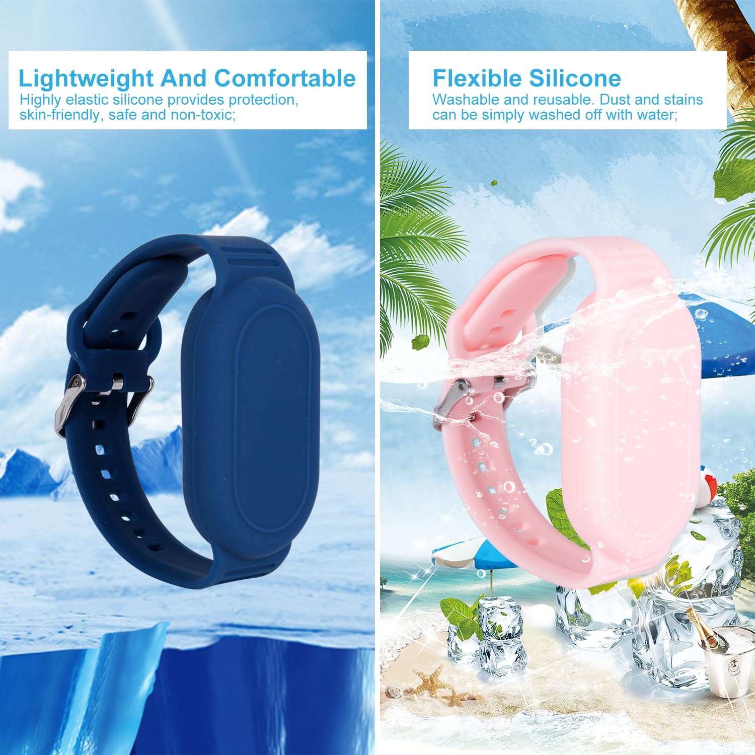 2szt do Samsung Galaxy SmartTag 2 Wristband, Wodoodporny Silikonowy Pokrowiec Ochronny Ukryty Uchwyt z Pelnym Pokryciem dla Dzieci Osób Starszych Akcesoria Bransoletek (Niebieski, Rózowy)