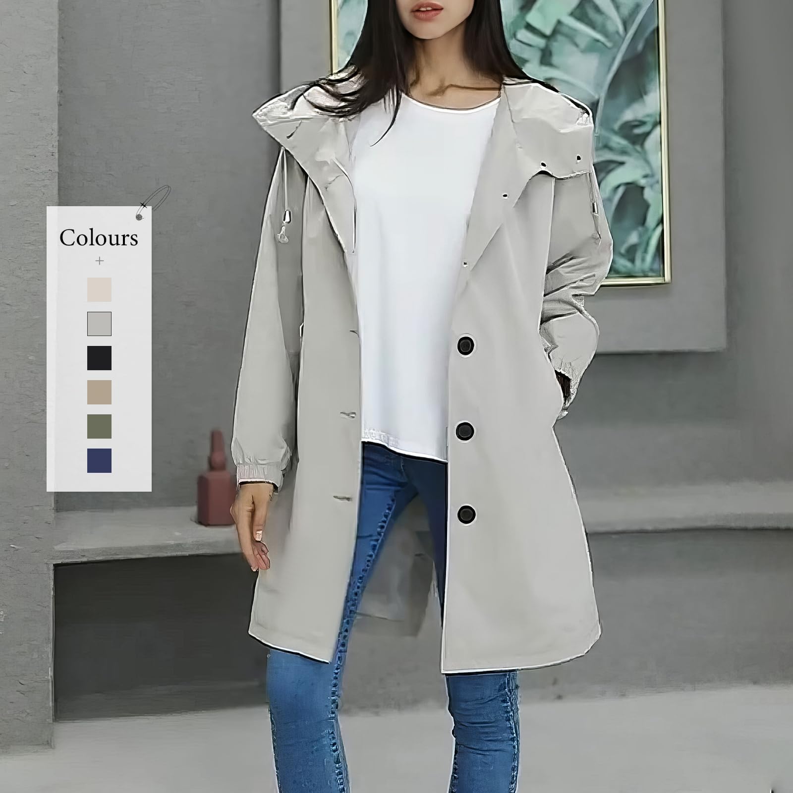 Giacca Antivento Impermeabile da Donna - Giacca Lunga Leggera Idrorepellente per Esterni, Giacca Antipioggia con Cappuccio, Trench per Escursionismo