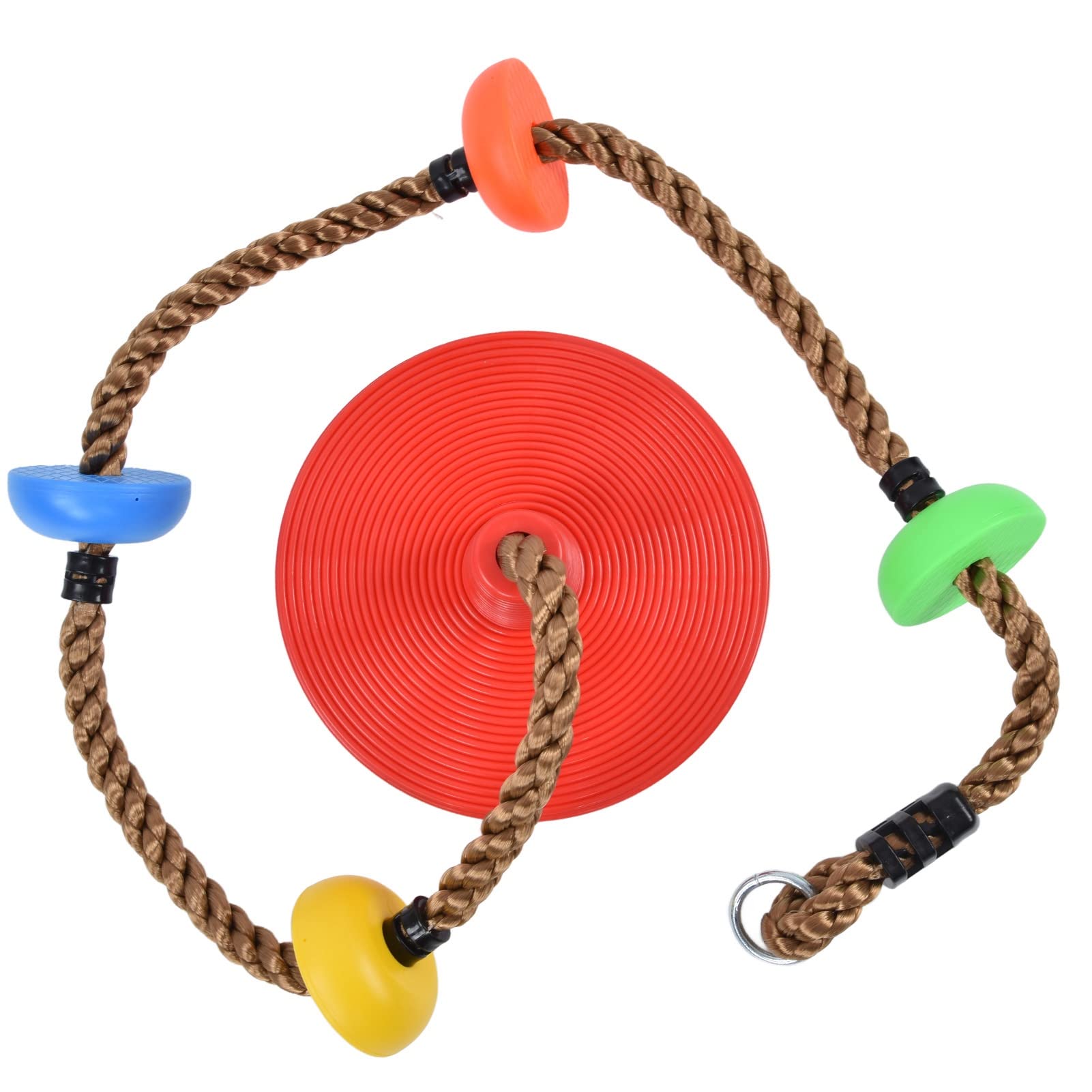 Bunte Scheiben-Schaukel mit Kletterseil für Kinder – runde Schaukel für drinnen und draußen, perfekt für Gärten, Par, und Hinterhöfe, hochwertiger Kunststoff