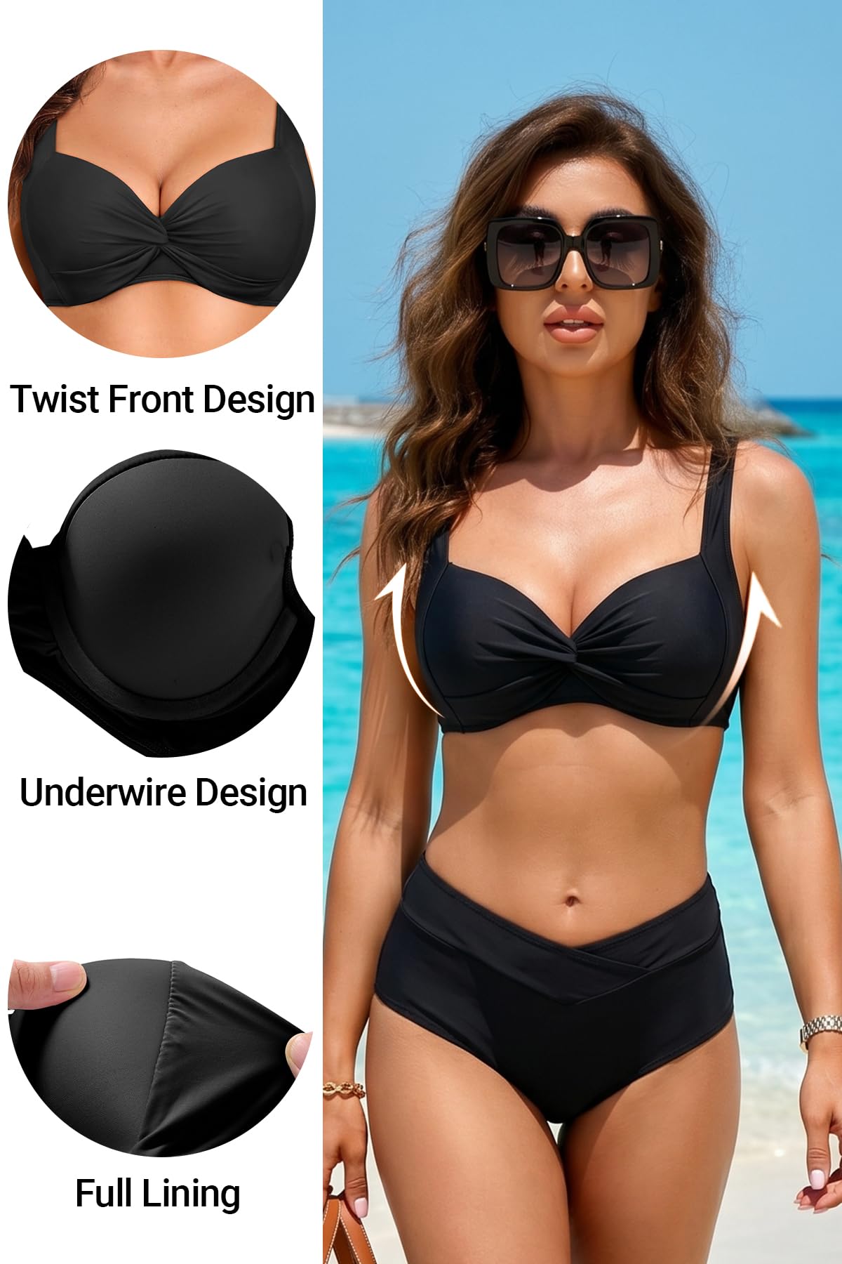 Top bikini da donna con ferretto - Costume da bagno push-up 2025 con reggiseno imbottito