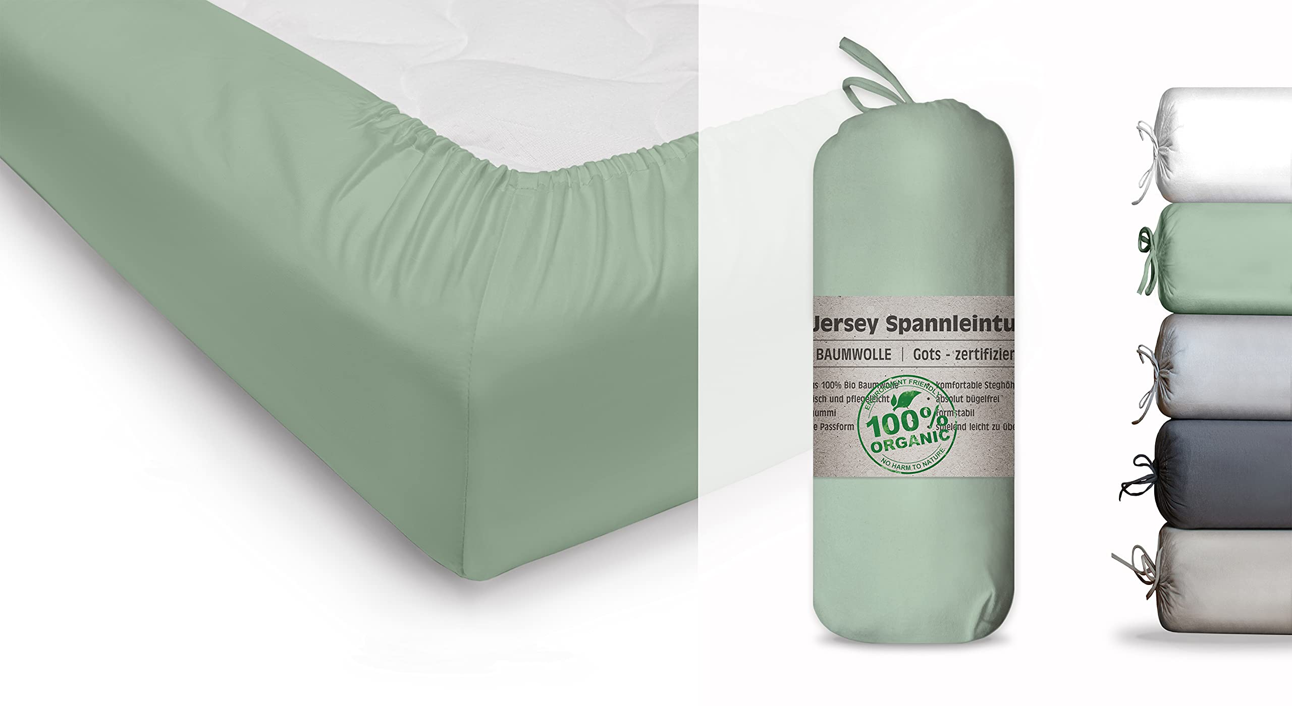 Blue Moon Green Organic Cotton Jersey Bed Sheet - Fitted Sheet 160 X 200 Cm - Gots Certified Ökotex Made In (, 140-160 X 200 Cm)