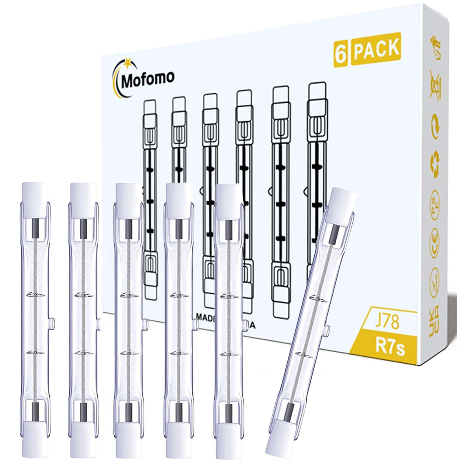 Mofomo R7S Halogen Bulb 78mm 80W 230V, Pack of 6 Halogen Rod R7S 78 mm, J78 Halogen Light Bulb, R7S 78 mm, Dimmable, Warm White 2700K