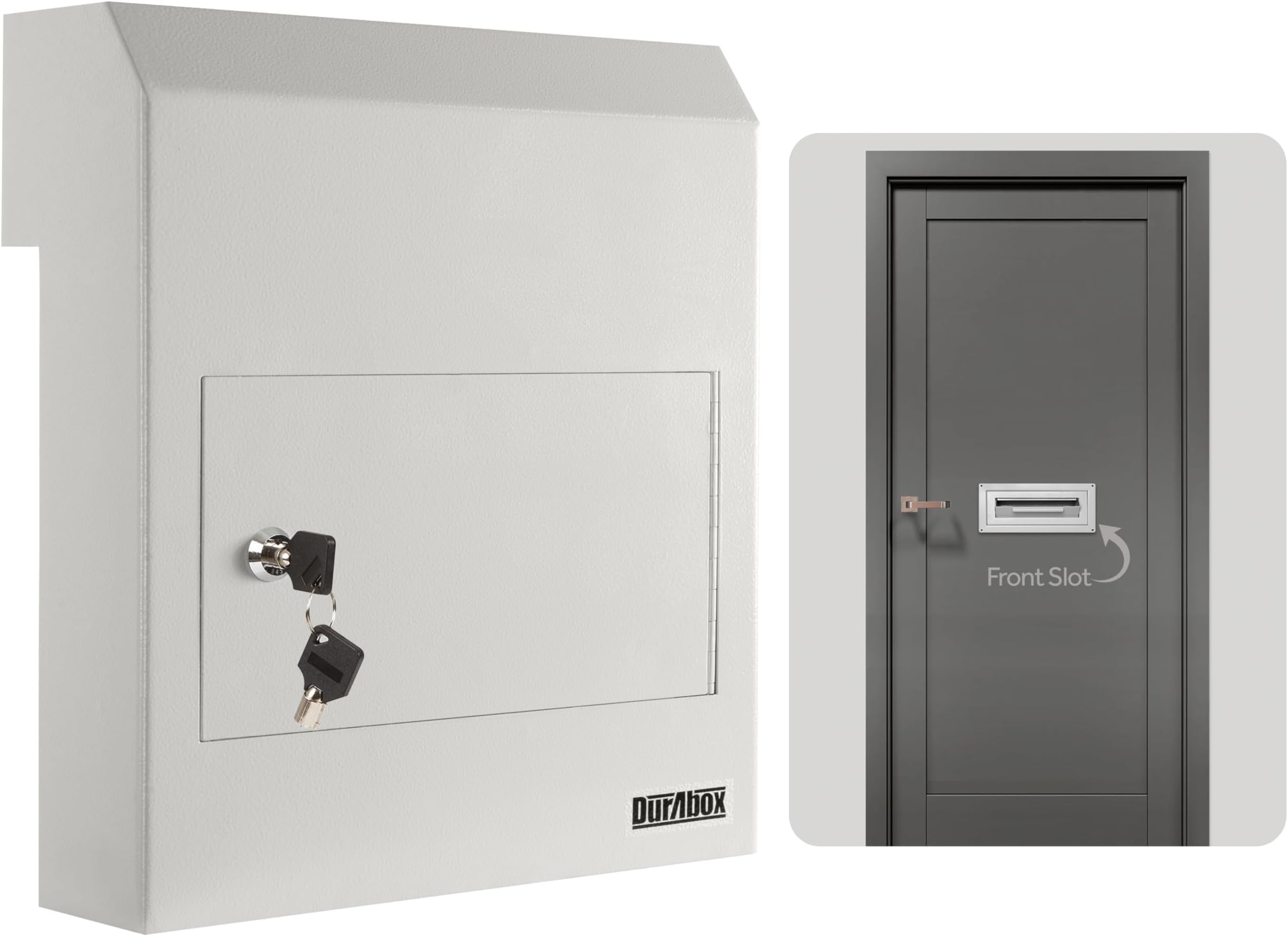 Durabox Through-The-Door Drop Box Deposit Safe 12 x 6 x 15 - Heavy Duty Steel Mailbox with Lock for Receiving Mail, Checks, Letters, Cash and More for Home, Office and Commercial Use (D500) (Gray)