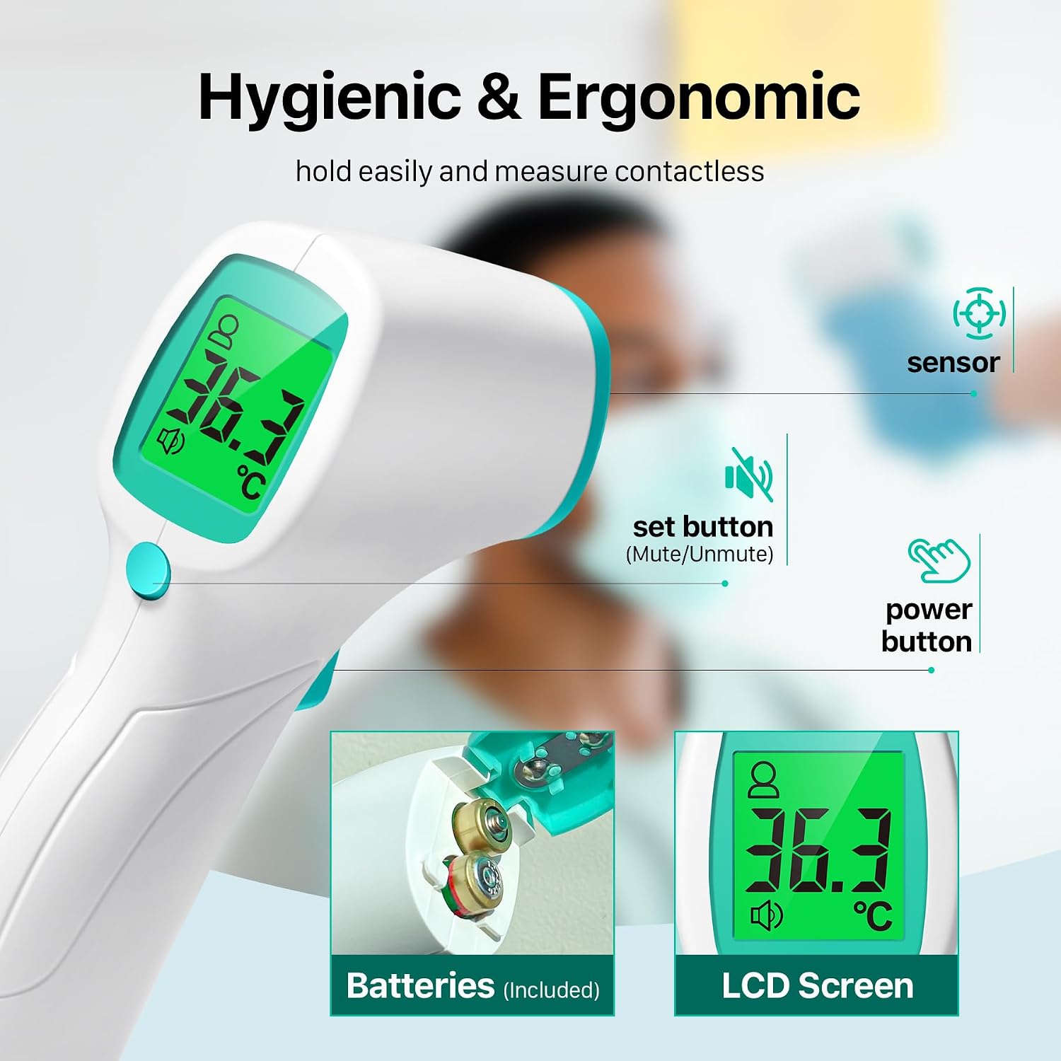 Non Contact Forehead Thermometer for Adults and Kids, Digital No-Touch Infrared Thermometer Temperature Gun for Baby ，3 Color Fever Alarm Accurate Reading 1s Fast Accurate Reading