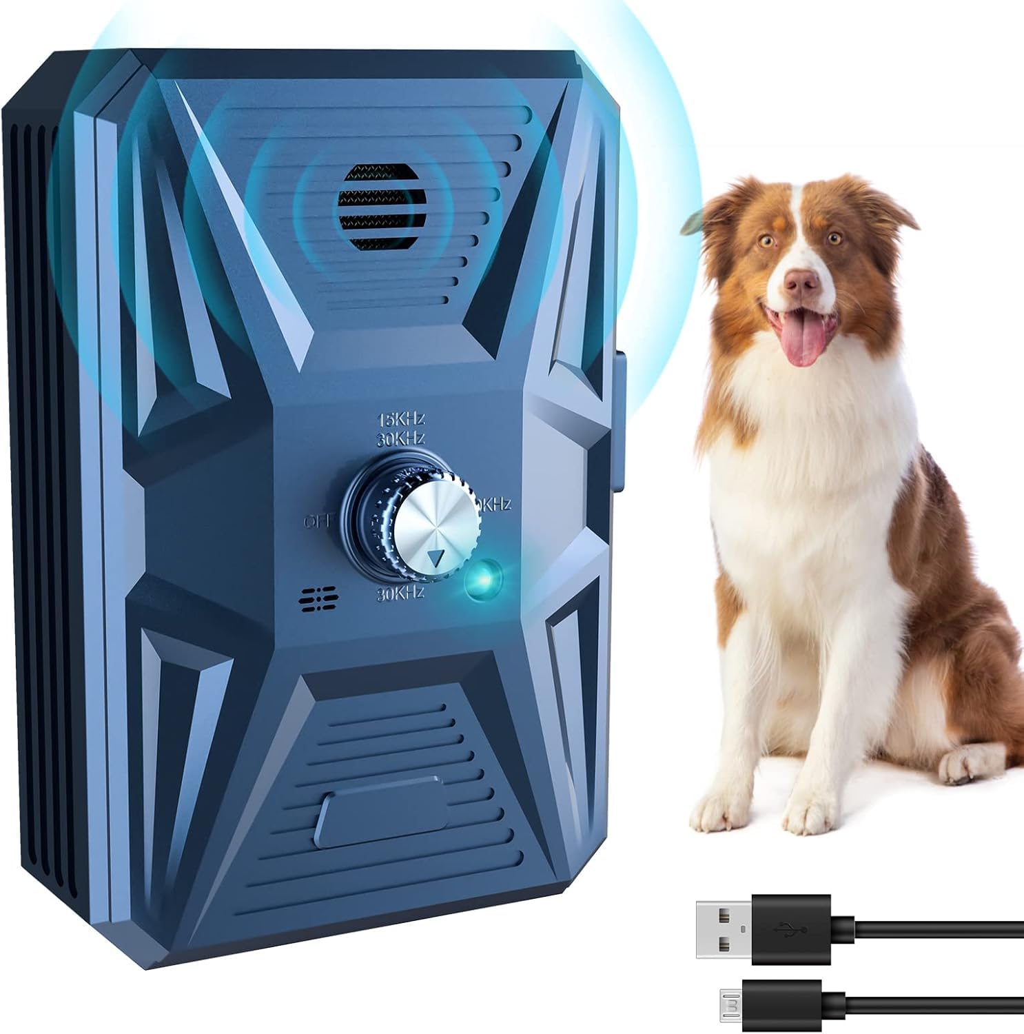 Anti Aboiement pour Chien, Dispositif Anti Aboiement ,33 Pieds Rechargeable Dispositif Dissuasion pour Petits et Grands Chiens Exterieu, Anti-Aboiement Chiens Ultrason pour Chien Anti Aboiements pour