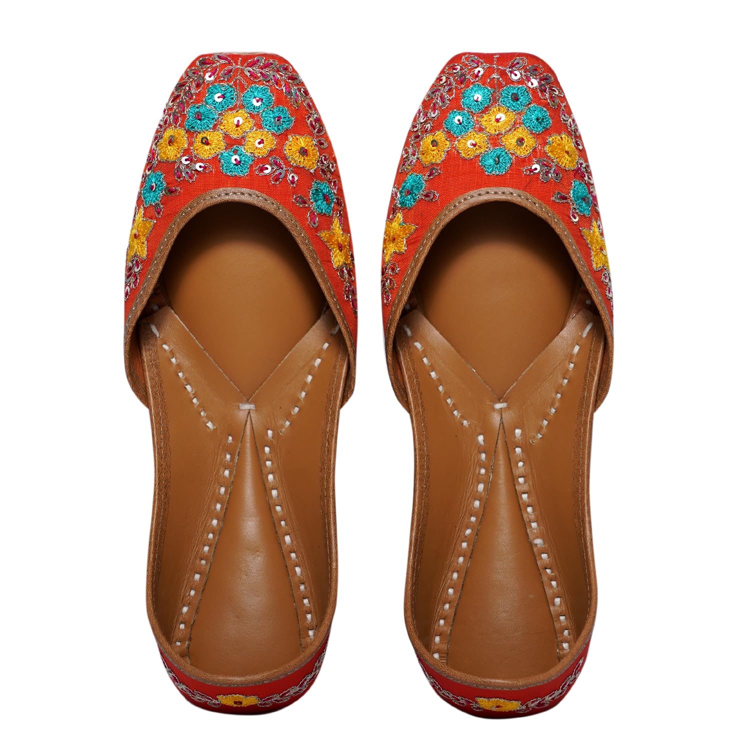 Orange Color Handmade Embroidered Punjabi Jutti for Women with Double Padded Cushion [1394]-image-34