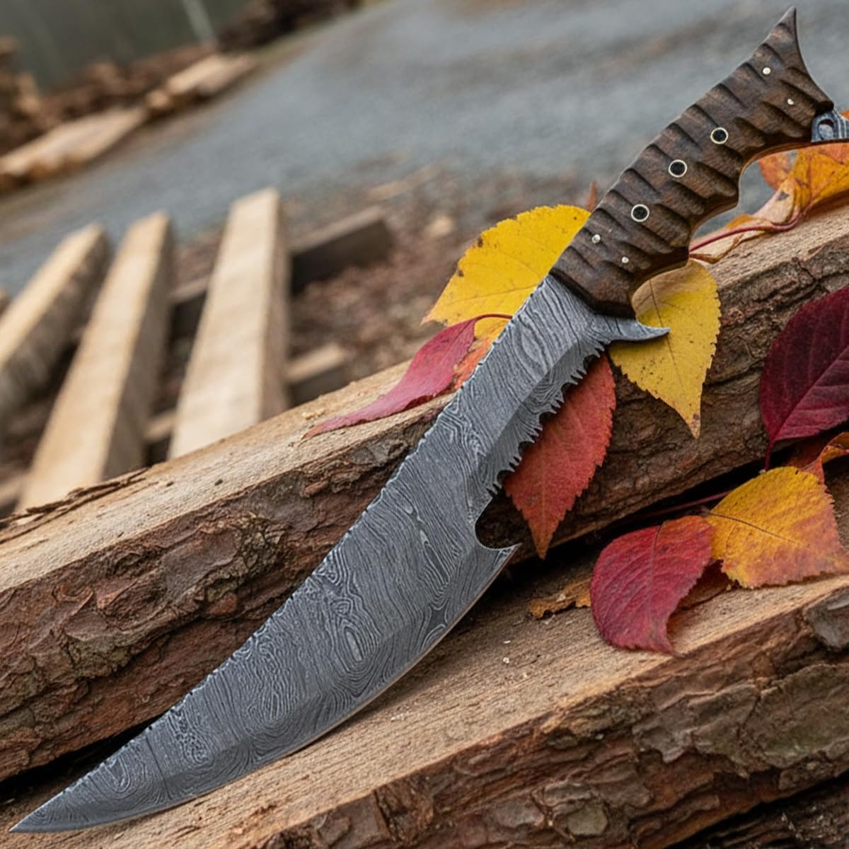 PAL 2000 KNIVES Custom Handmade Damascus Steel 15 Inches Hunting Knife - Exotic Wood Handle with Sheath 1030