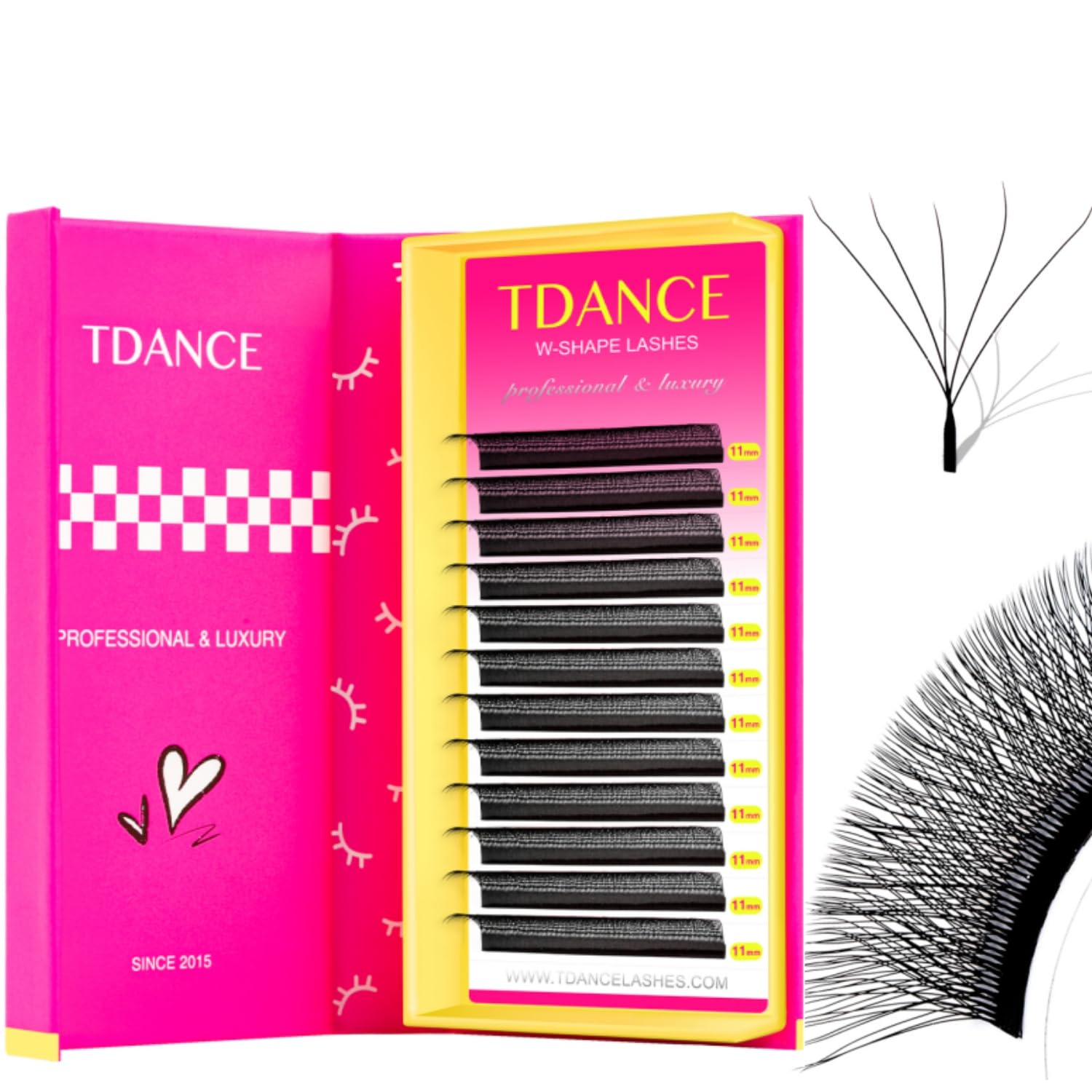 TDANCE YY Lash Extensions Premade Volume Eyelash Fans YY Lashes Matte Black W Lashes Extensions(W-5D-0.07-D,8-15 mm)