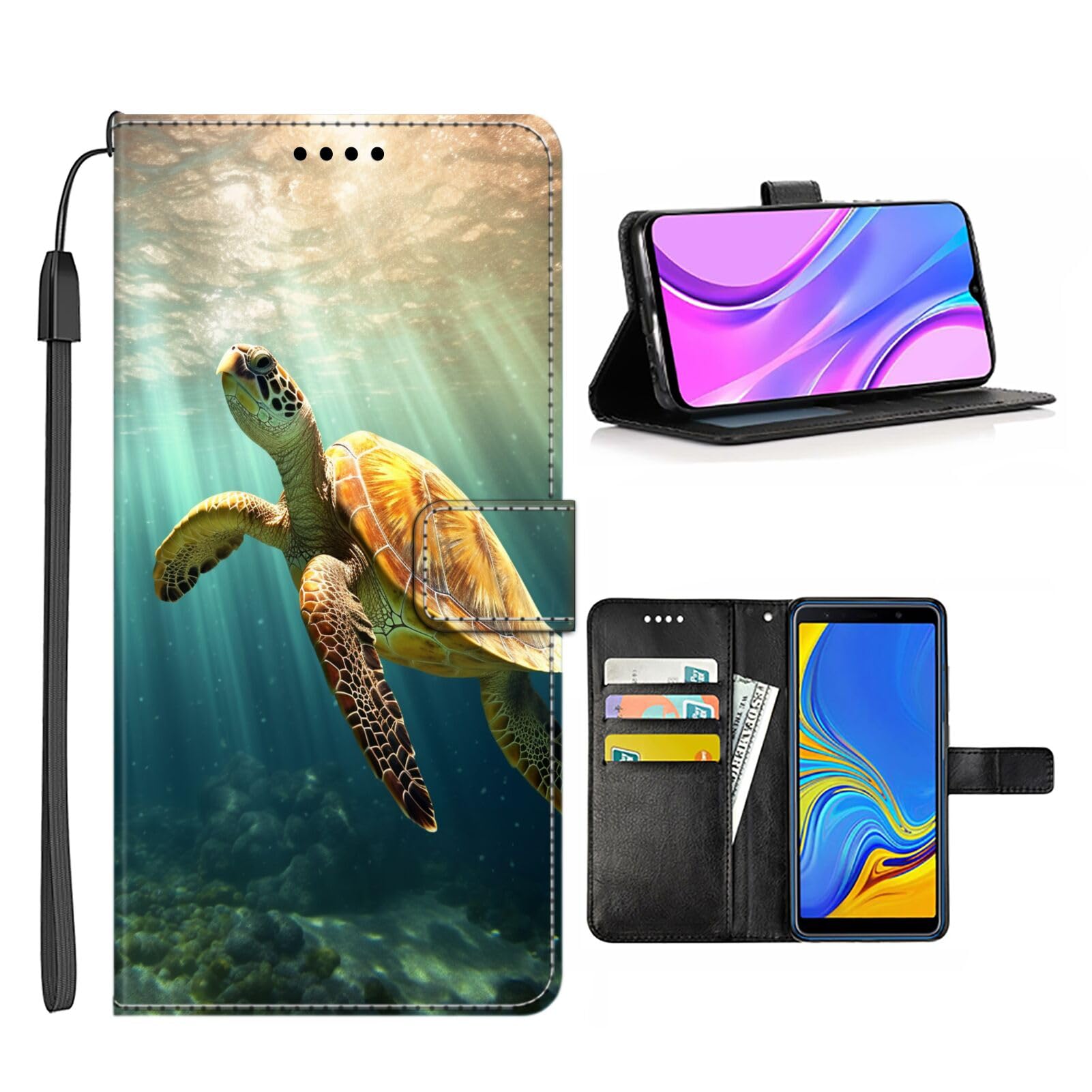 DAFEI Wallet Case for iPhone 11 Pro Max with Sea Turtle-aa16 Pattern PU Leather Flip Folio ID&Credit Cards Pocket Lanyard Multicolor