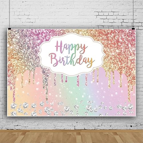 Miniatura 10 de OERJU Telón de fondo de cumpleaños de oro rosa con lentejuelas y diamantes con purpurina rosa para mujeres y niñas, decoración de fiesta de