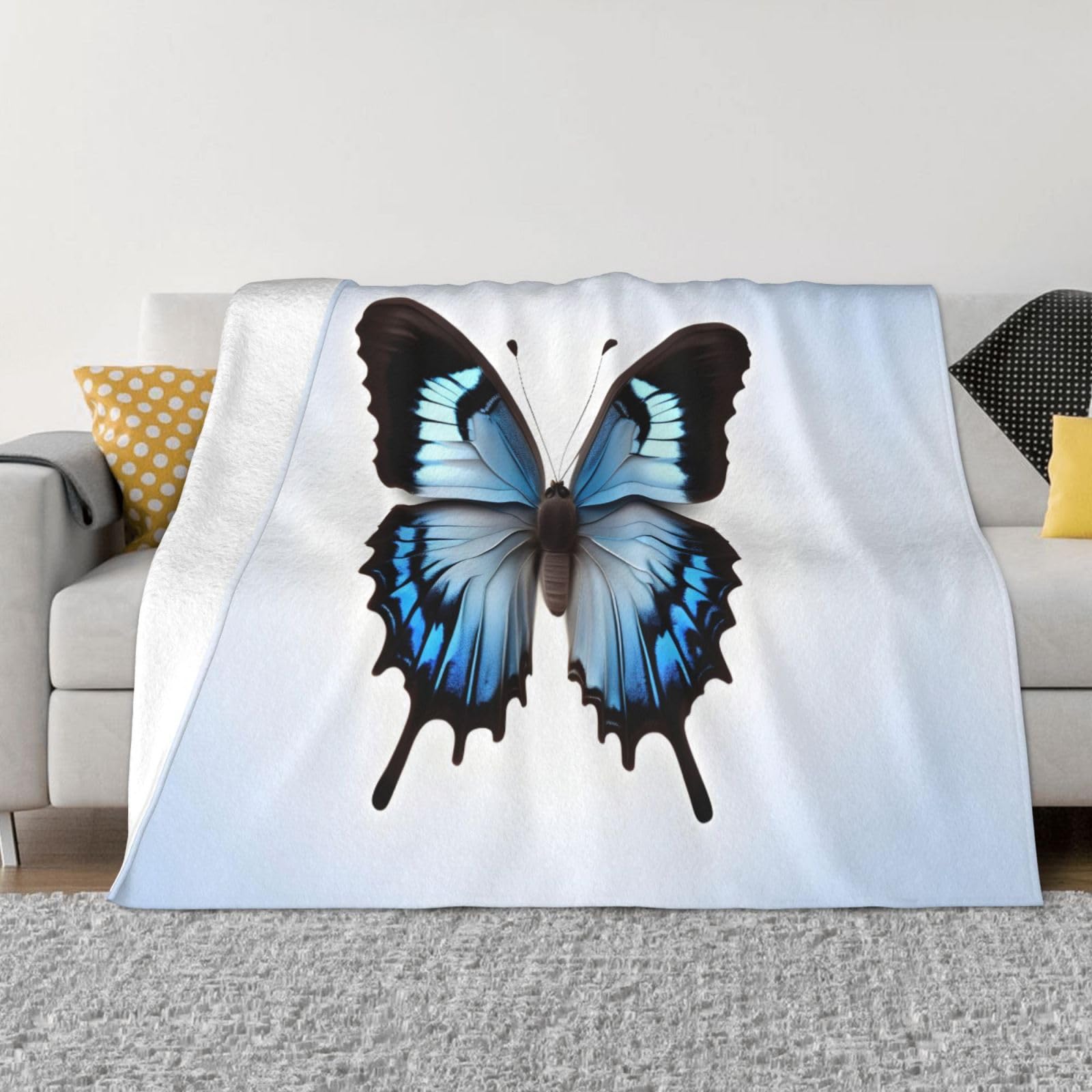 Couverture de lit en flanelle chaude Blue Butterfly pour soirées cocooning au salon
