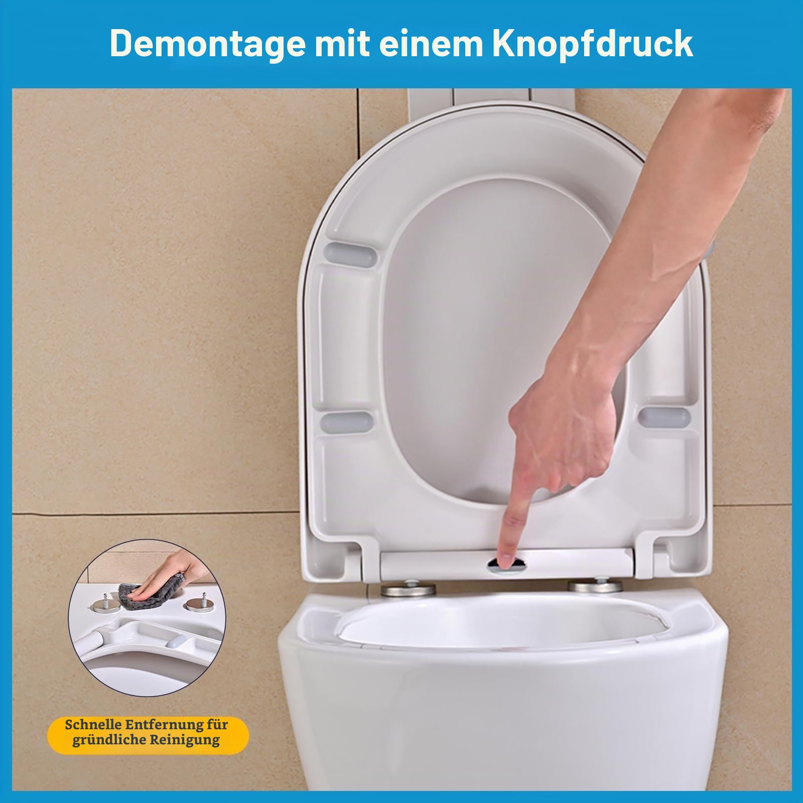 YEAUPE PRO D-Form WC Sitz mit eleganter Rautenmuster, Toilettendeckel Soft-Close [LANG], Absenkung, kratzfest & leise, schnell abnehmbar, einfache Montage, 46,4×35,9 cm