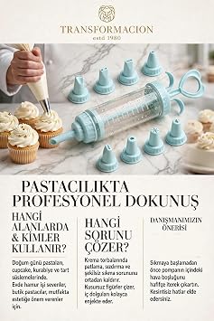 Transformacion 8 Başlıklı Enjektörlü Pasta Krema Süsleme Pompası Profesyonel Değişebilir Renkli Set 722555