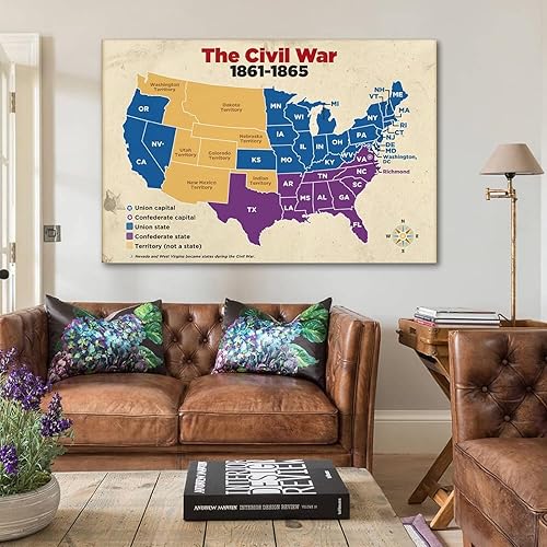 Miniatura 5 de Póster educativo de los mapas de la guerra civil americana se utilizan como aprendizaje en el aula, póster educativo, pintura decorativa, lienzo,
