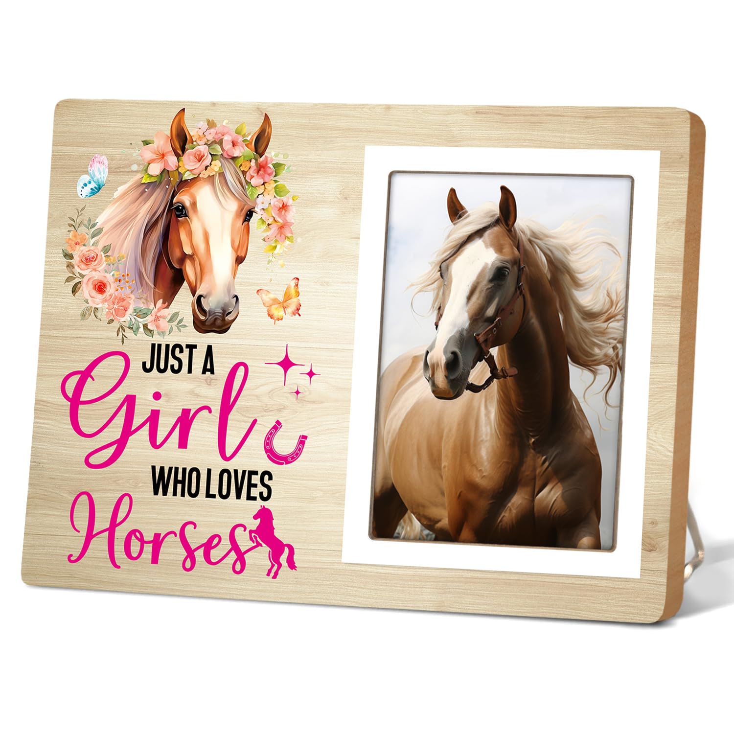 Itsoly Horse Picture Frame, Rustic Farmhouse Horse Girl Flower Gifts for Horses Lover Photo Frame, Just a Girl Who Loves Horses,Birthday Christmas Gifts,Frits 4x6 Photo12P141