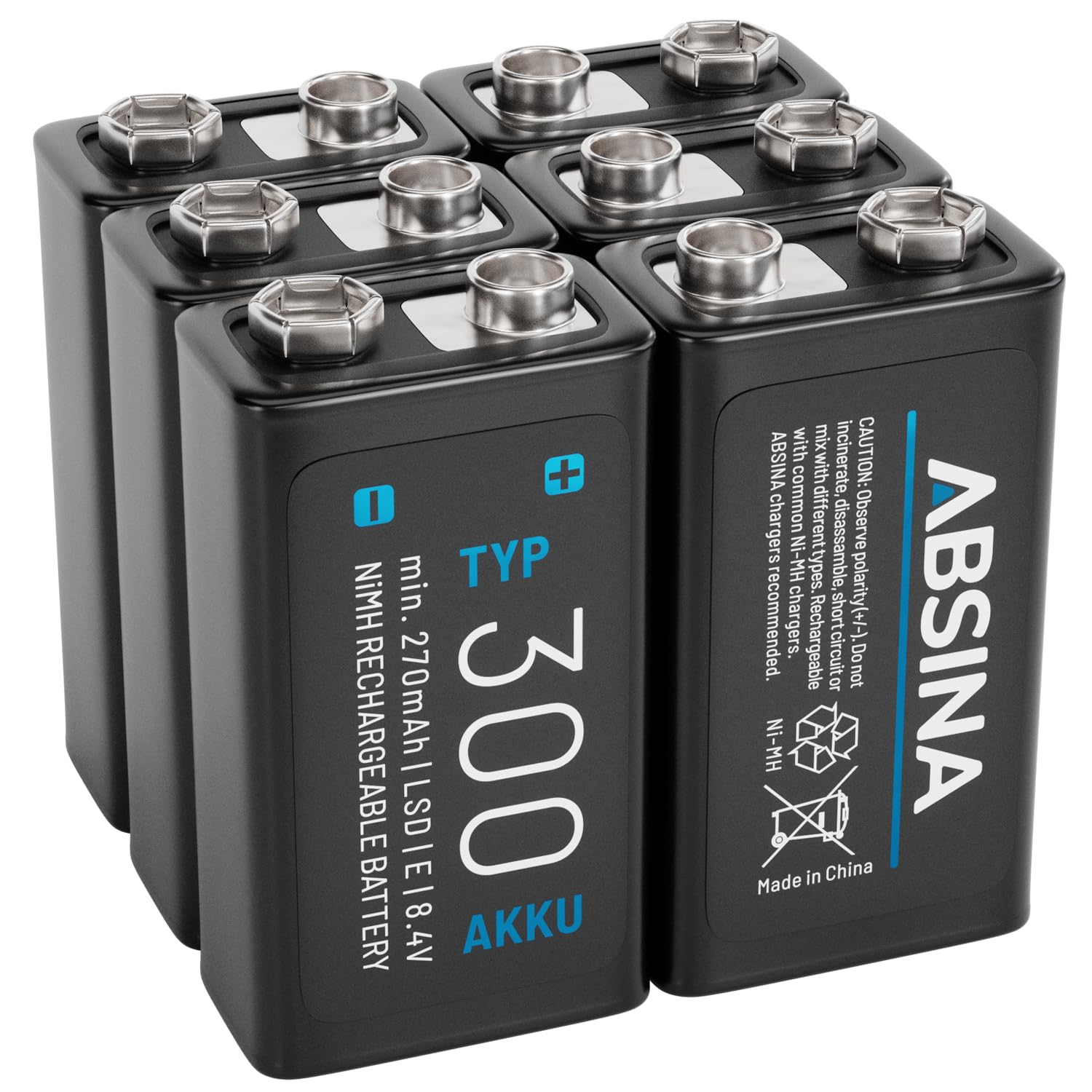 ABSINA Pile 9V Rechargeable 300 à Faible Auto-Décharge