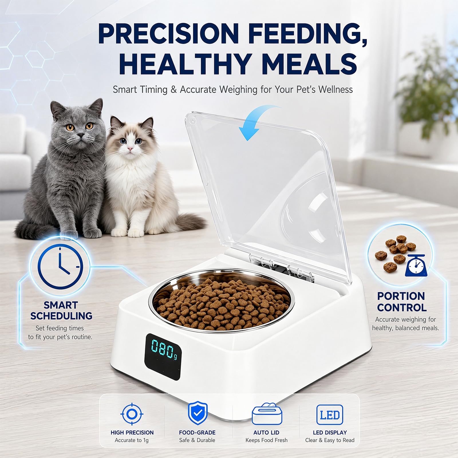 Nassfutterautomat für Katzen - Induktiv Aufklappbarem Deckel Futterautomat Katze Nassfutter,Automatisierte Futterspender für Katzen Nassfutter Trockenfutter Fressnapf