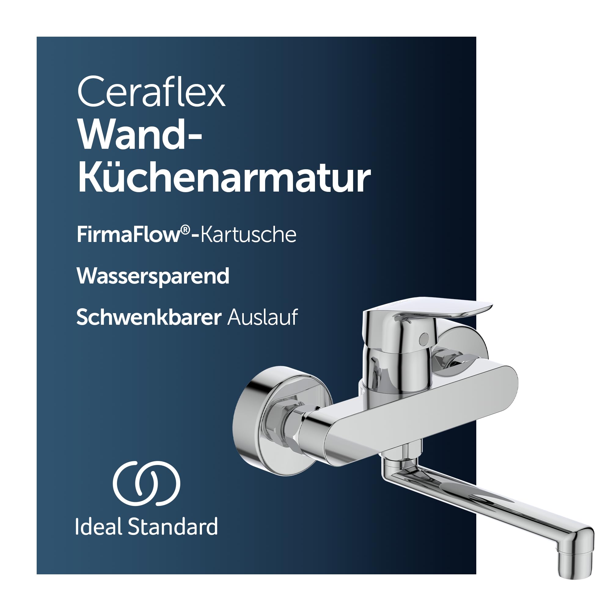 Ideal Standard – Ceraflex Wand-Küchenarmatur, Ausladung 200 mm, mit FirmaFlow Kartusche, Schwenkbereich 180°, Aufputz, verstellbare S-Anschlüsse, Chrom