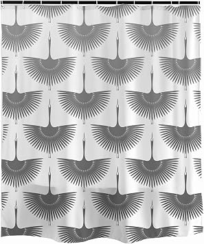Lovely Crane Shower Curtain with Hooks, Waterproof & Washable Shower Curtain for Bathtub, 71x71 Inches Modern Extra Long Curtains, Duschvorhang Grey