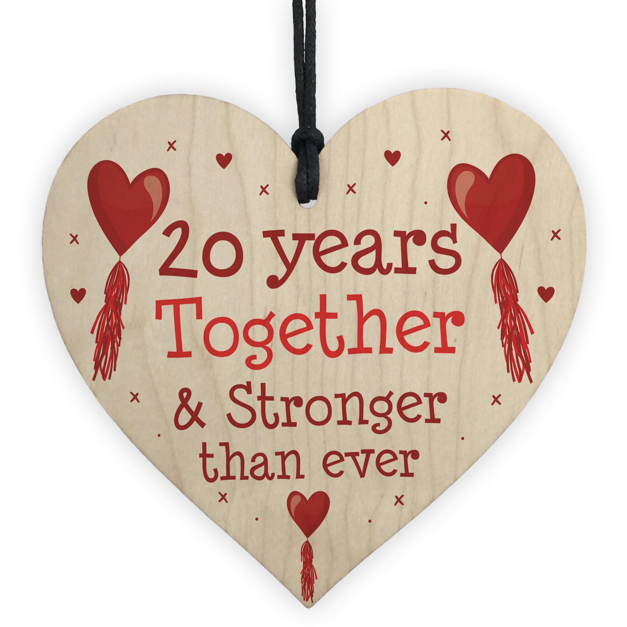 RED OCEAN 20th Anniversary Wood Heart Perfect For Husband And Wife Him Her Keepsake