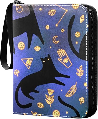 Black Cats - Carpeta de tarjetas coleccionables de 4 bolsillos con 50 fundas extraíbles, carpeta de álbumes de tarjetas de 3 anillas, con capacidad