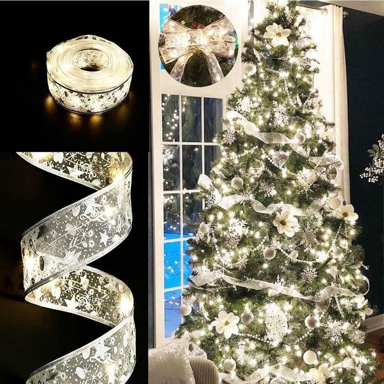 KARSUM Christmas Ribbon Copper String Lights Christmas Tree Decorations Gold Ribbon Lights 33ft 100LED Lights 8 Modes with USB Operated Fairy Strings
