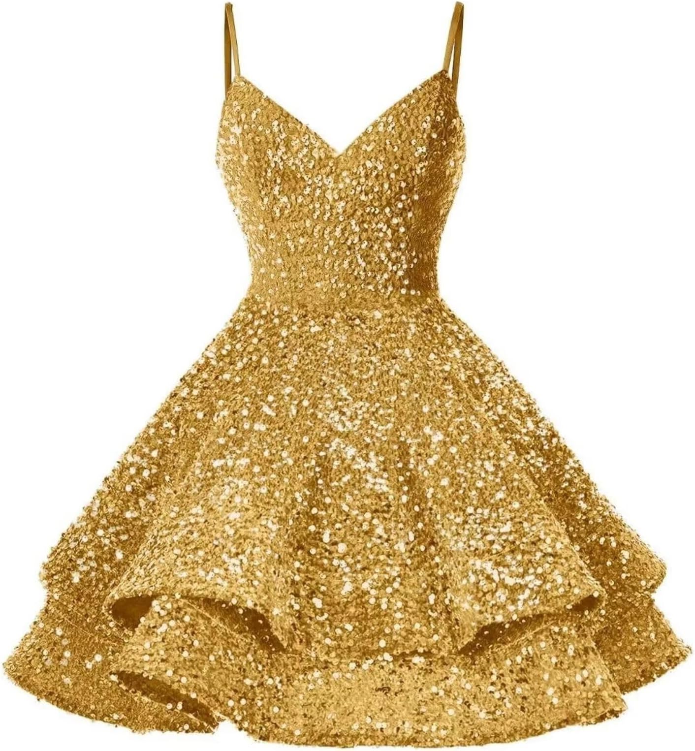 Sparkly Sequin Homecoming Dresses for Teens 2025 Tiered Short Prom Dresses Spaghetti Straps A Line Cocktail Gowns