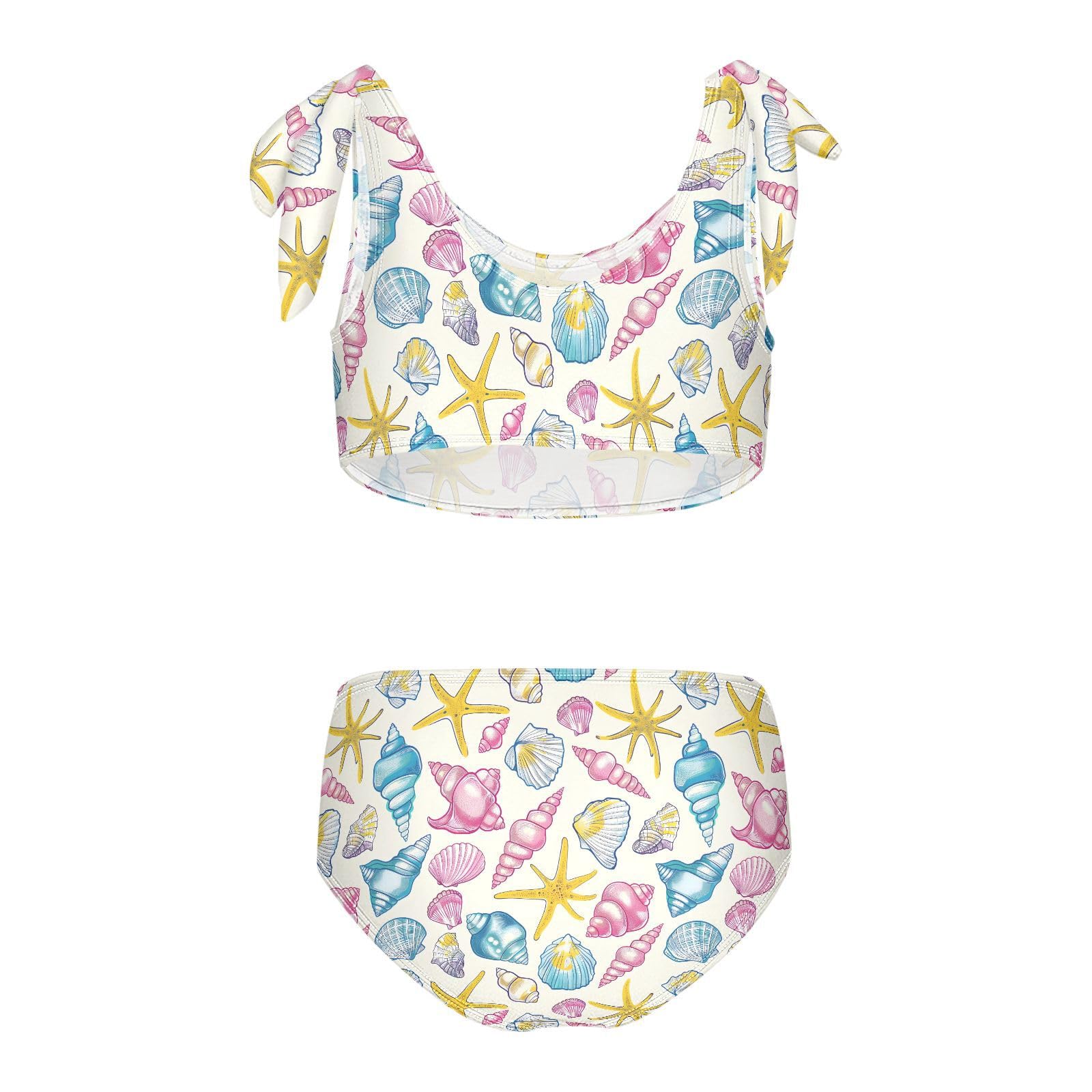 MNSRUU Girls Swimsuits Sea Shells Beach Life Tankini Bathing Suits for Girls Two Piece Summer Beach Swimwear, Cute Bikini Swimsuit Set 3T
