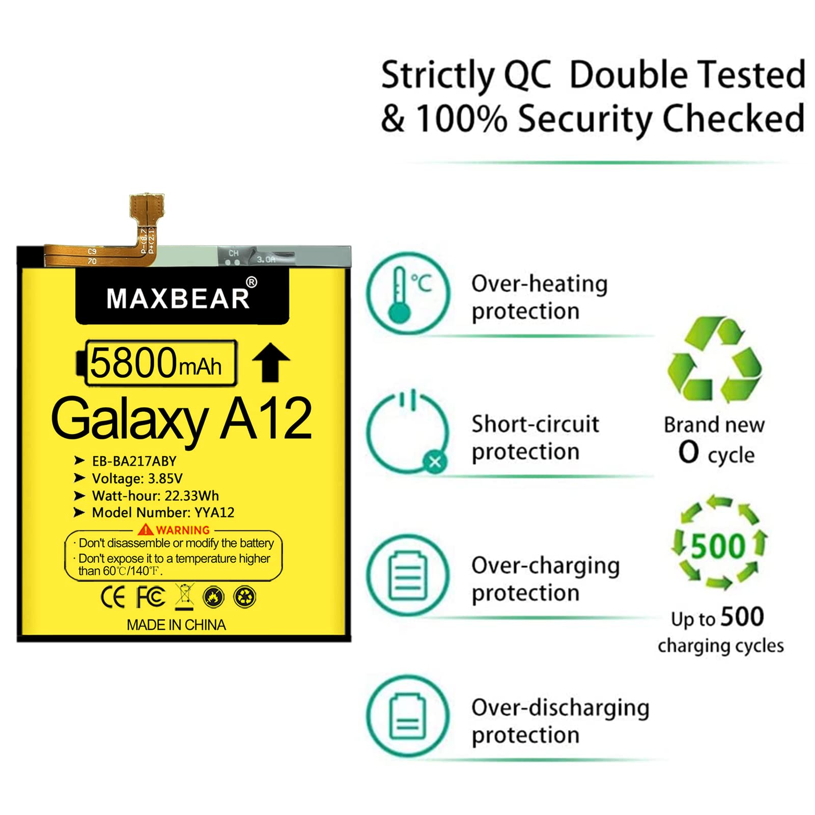 MAXBEAR Galaxy A12 Battery, (Upgraded) 5800mAh 3.85V Li-Polymer Replacement Battery EB-BA217ABY for Samsung Galaxy A12 SM-A125U SM-A125F SM-A125M with Repair Tool Kit