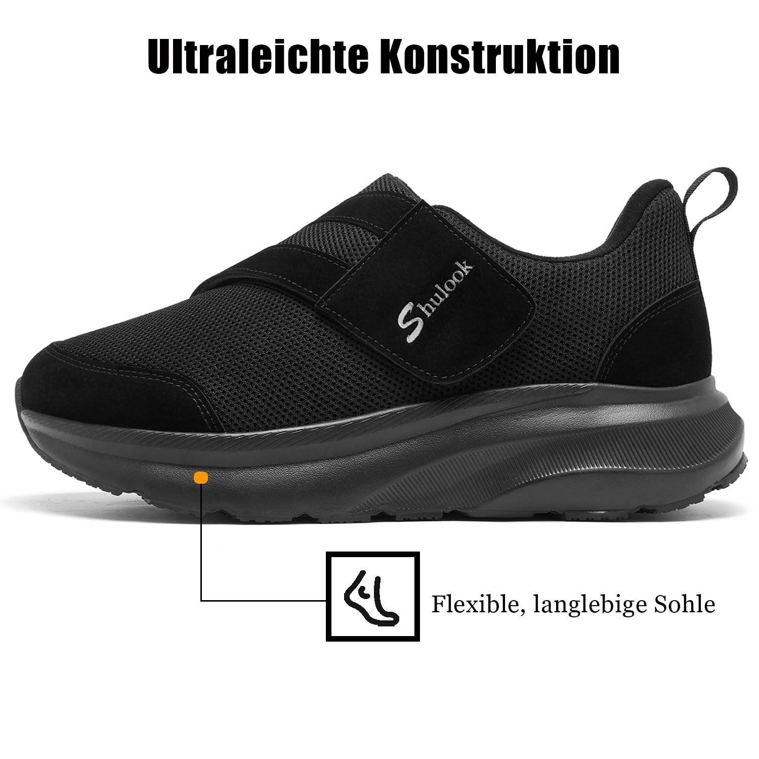 SHULOOK Diabetiker Schuhe Herren Extra Weit Leichte Schuhe für Geschwollene Füße Senior Schuhe mit Klettverschluss Sneakers