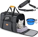 Morpilot Transporteur de chats - Soft Sided Cat Carrier Large pour les grands chats moyens et chiot jusqu'à 18lbs, Transporteur d'animaux de compagnie avec fermetures à glissière, bol pliable, transporteur de chiens de grande taille approuvé par la compagnie aérienne - Gris foncé