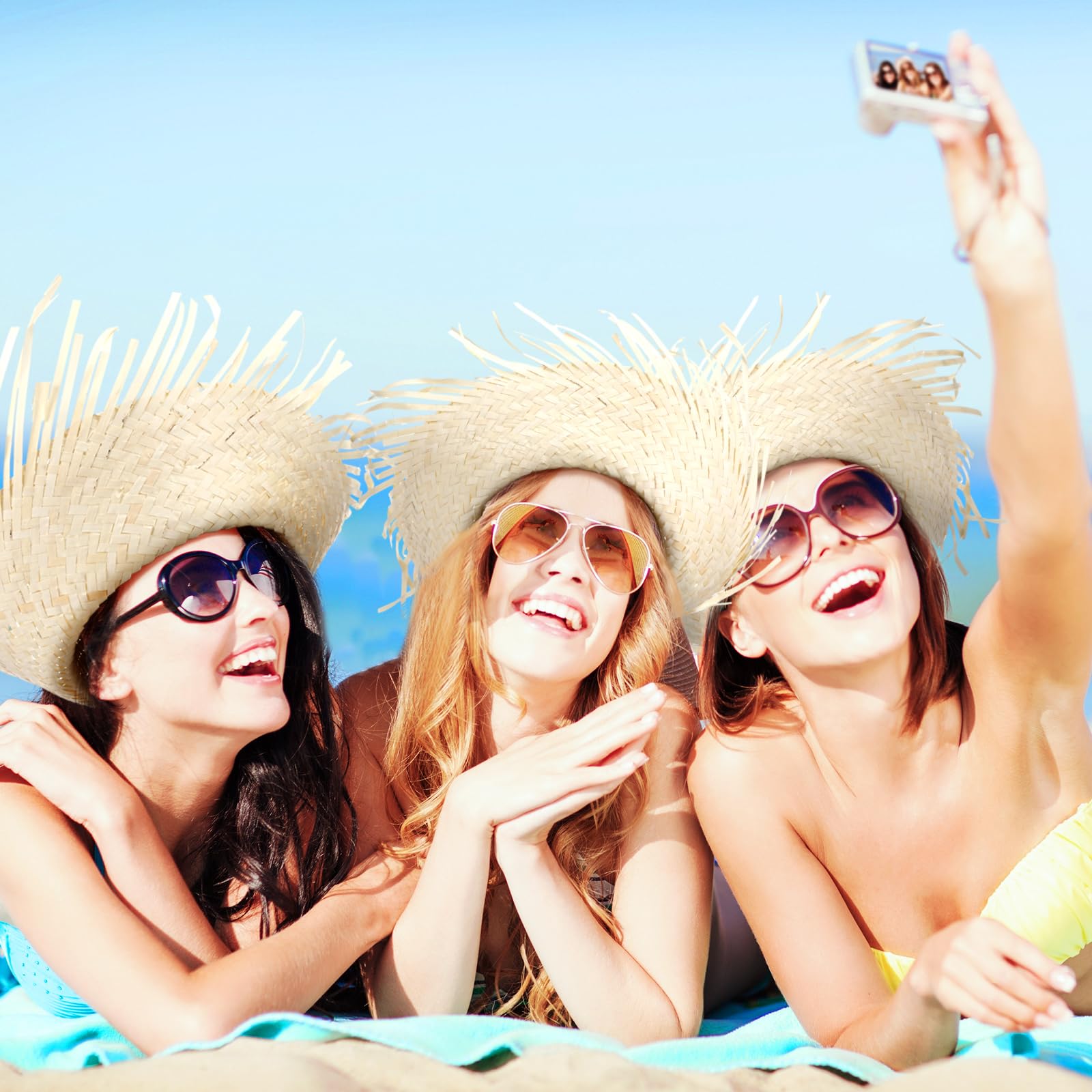 Patelai Lot de 4 chapeaux de paille hawaïens - Accessoire de costume de plage - Chapeaux pour fête sur le thème de la plage