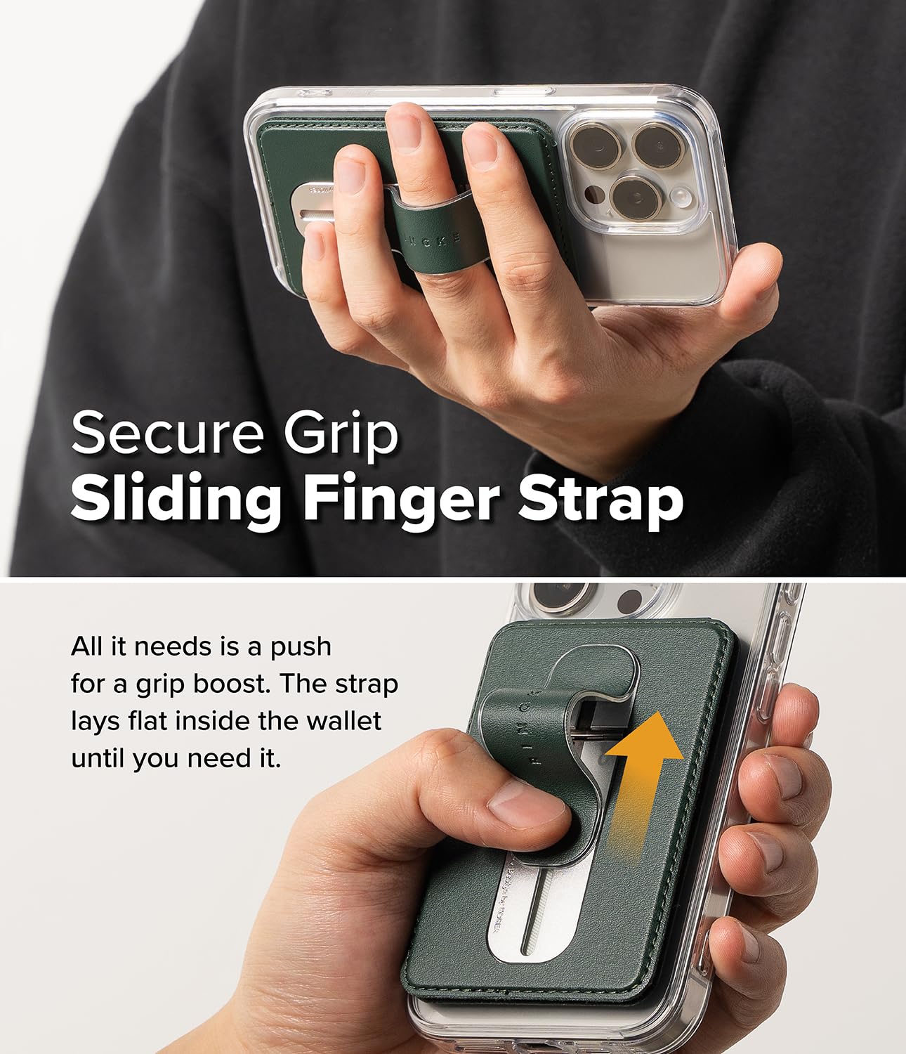 Ringke Slide Grip Wallet Magnetic Card Holder Porte Carte Magnétique Portefeuille Poignée de Doigt pour Téléphone Pochette Cartes [Stockage de 2 Cartes] Compatible avec Coque Magnétique - Dark Green