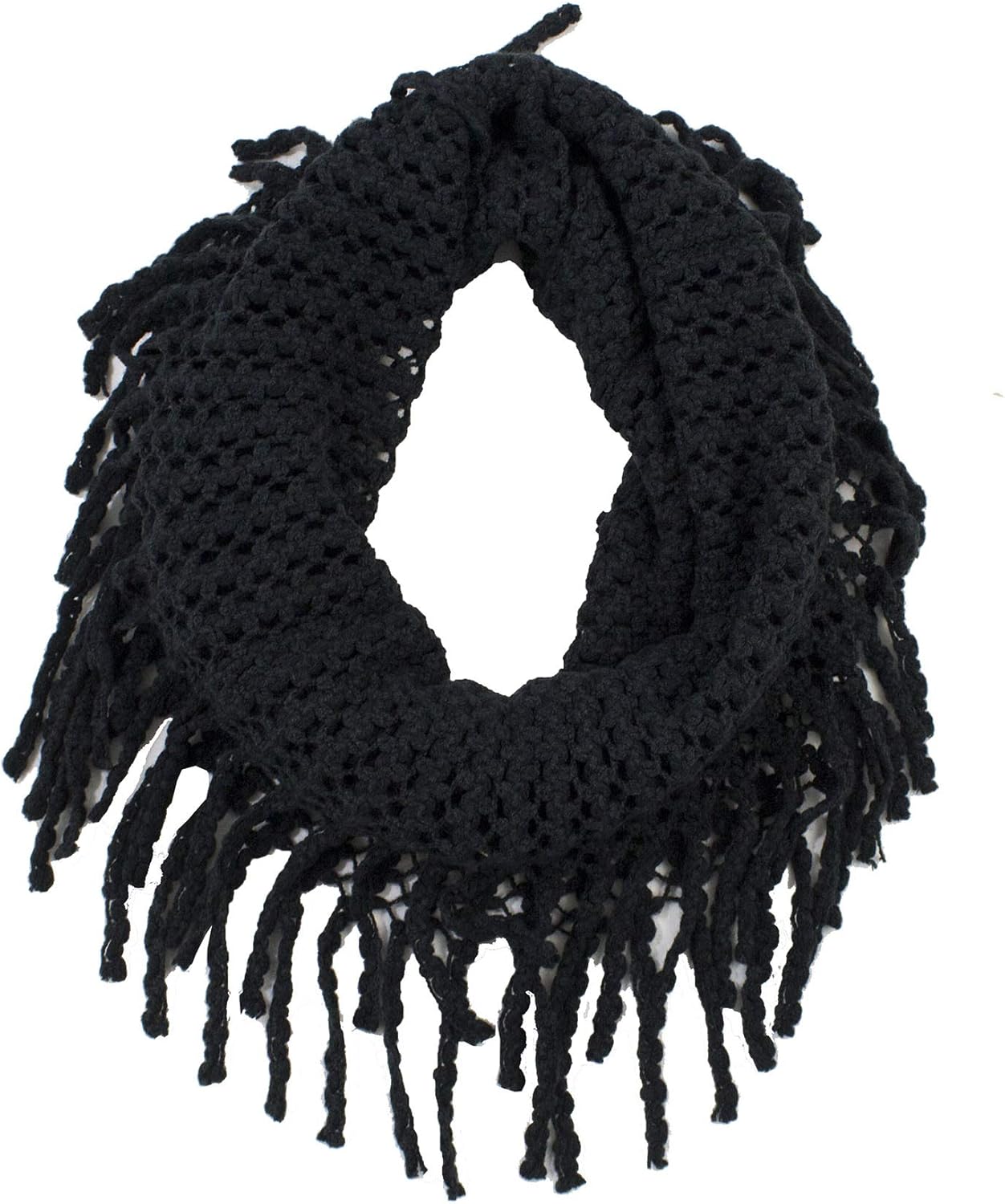 stylesilove Two Tone Womens Winter Warm Mini Tube Infinity Scarf With Fringe - Image 3