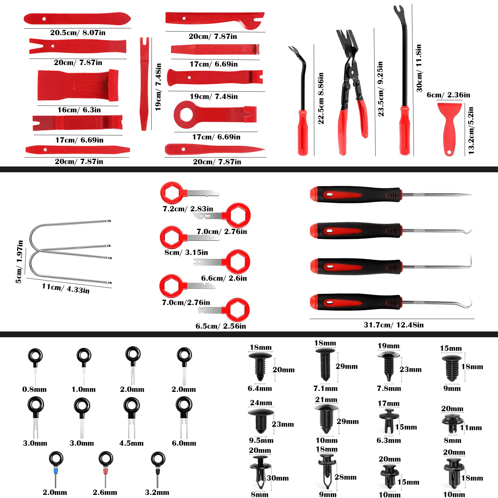 Kit Leve Dmontaggio Interni Auto, 280Pcs Attrezzi per Smontare Plastiche Auto con 120 Clips,Leve Plastica Smontaggio per Smontare Pannello,Interno,Radio(Alta Durezza, Ma Non Danneggia l'Veicolo)