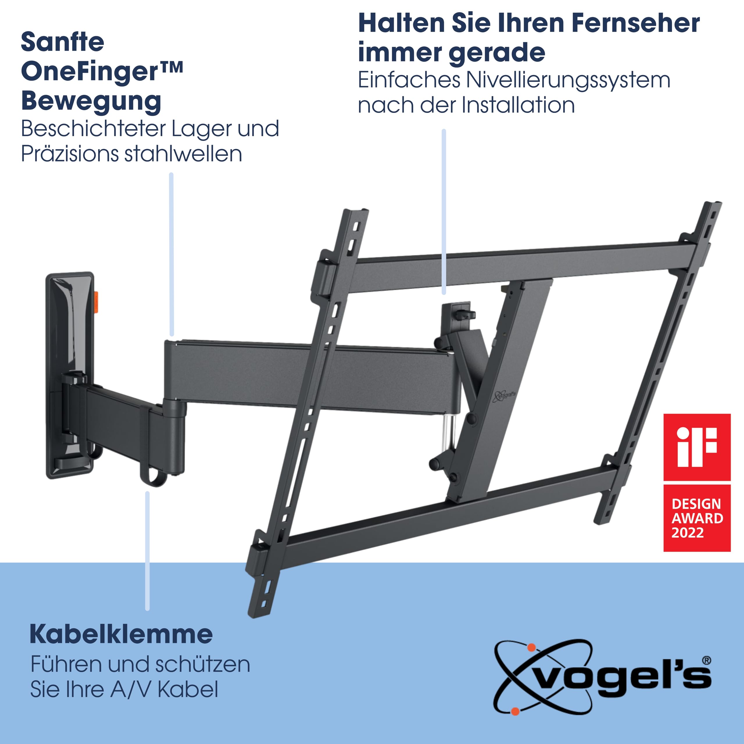Vogel's TVM 3645 Schwenkbare TV-Wandhalterung 40-77 Zoll 35 kg 180° Full-Motion VESA 600x400 Schwarz