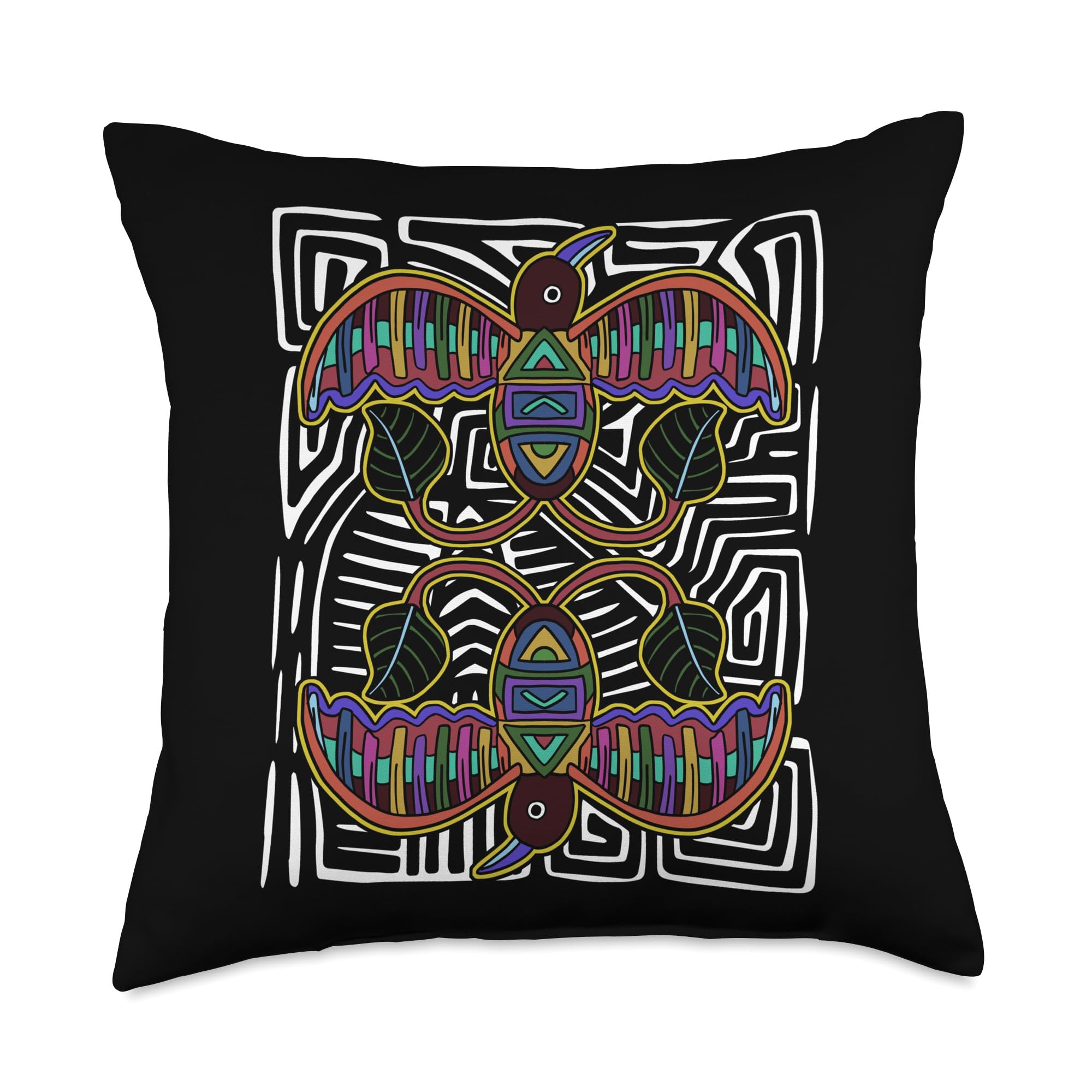 Hummingbird Mola Art by Panama Kuna Tribe Throw Pillow