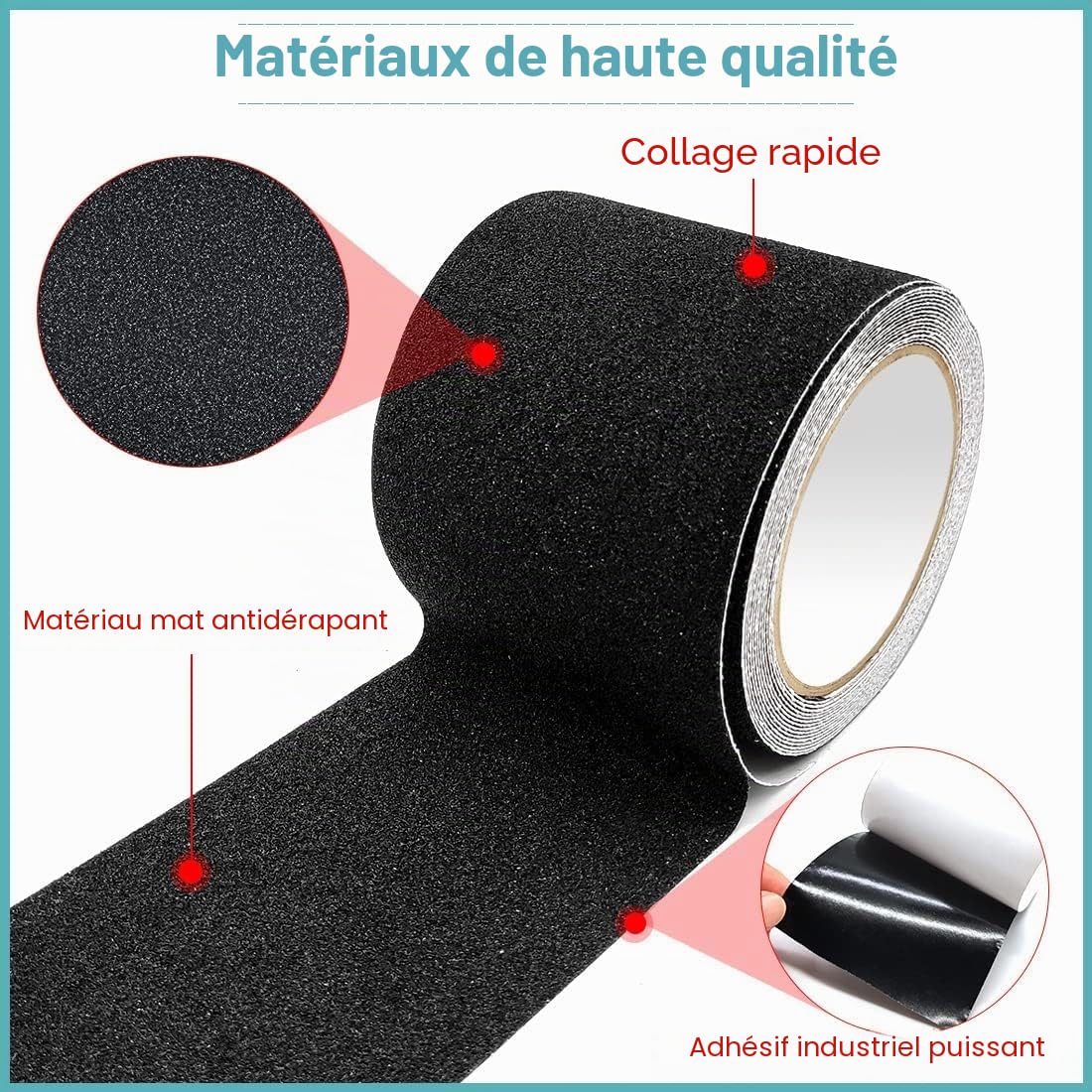 Bande Antidérapante adhésive 25cm x 5m Ruban Adhésif Antidérapant Forte Adhésif, Bande Sécurité, Bande Antidérapante Adhésive pour Escaliers, Marches, Revêtements de Sol Noir