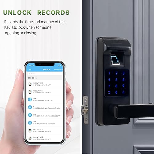 Miniatura 3 de Harfo Cerradura de puerta inteligente, cerradura de puerta de entrada sin llave resistente, cerradura de puerta de huellas dactilares, cerraduras de