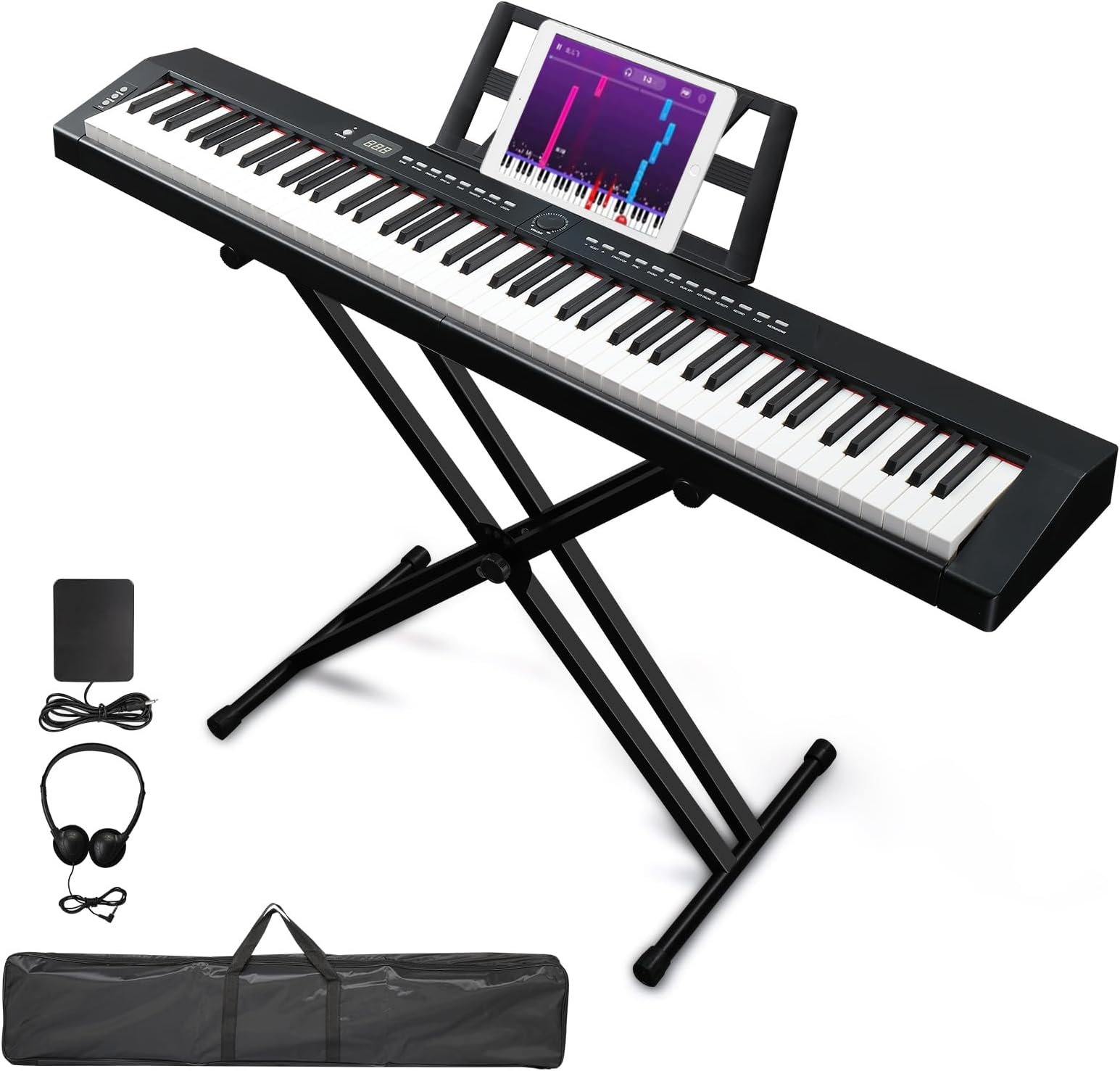 LALAHO 88 Key Piano Keyboard Semi-Weighted Electric Piano, Portable Keyboard with Stable Piano Stand, Portable Carry Bag, 2 Headphone Jacks, Bluetooth, MIDI, 200 Rhythms and 200 Tones