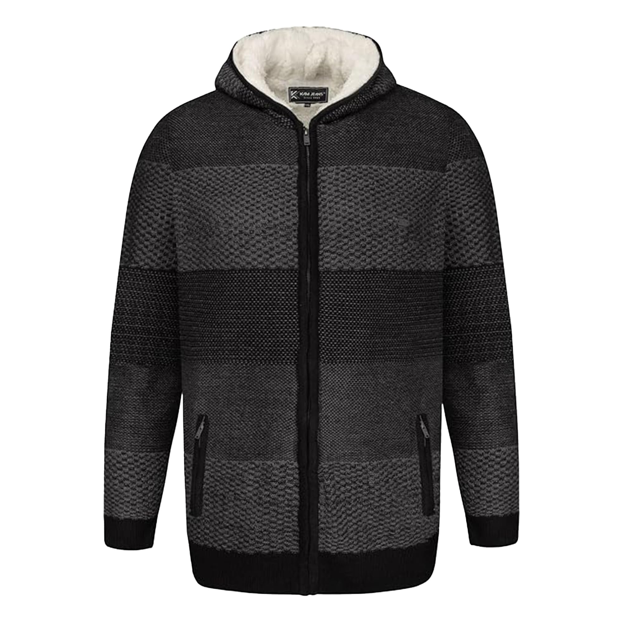 KAM Mens Sherpa Lined Zip Through Marl Stripe Hoodie - Grey - 3XL