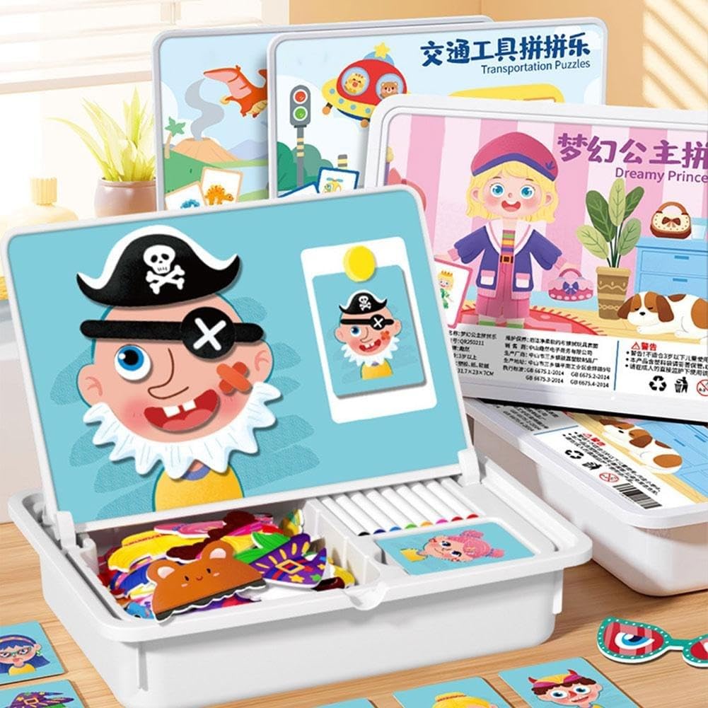 Puzzle Magnétique Visage Enfant – Boîte Magnétique Double Face avec Tableau à Dessin et Pièces Magnétiques, Jeu Créatif pour Expressions Faciales, Activité Montessori pour Voyage, Maison et École
