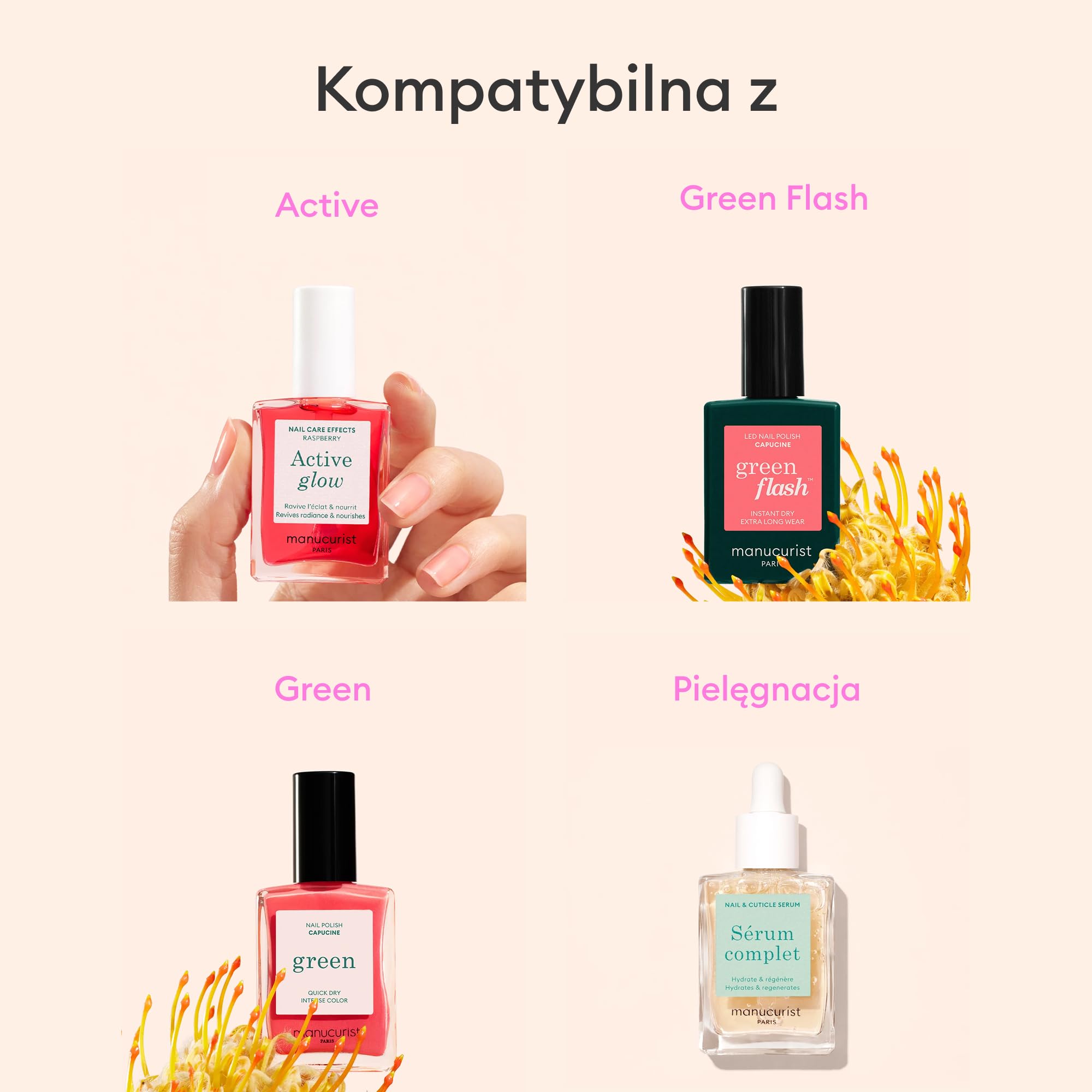 Manucurist Mani Helper - Klasyczny Aplikator do Paznokci Zielony, Półtrwały Lakier Green Flash, Aktywny Lakier do Pielęgnacji - Ułatwia Nakładanie Lakieru, Akcesoria do Paznokci - Narzędzie Do