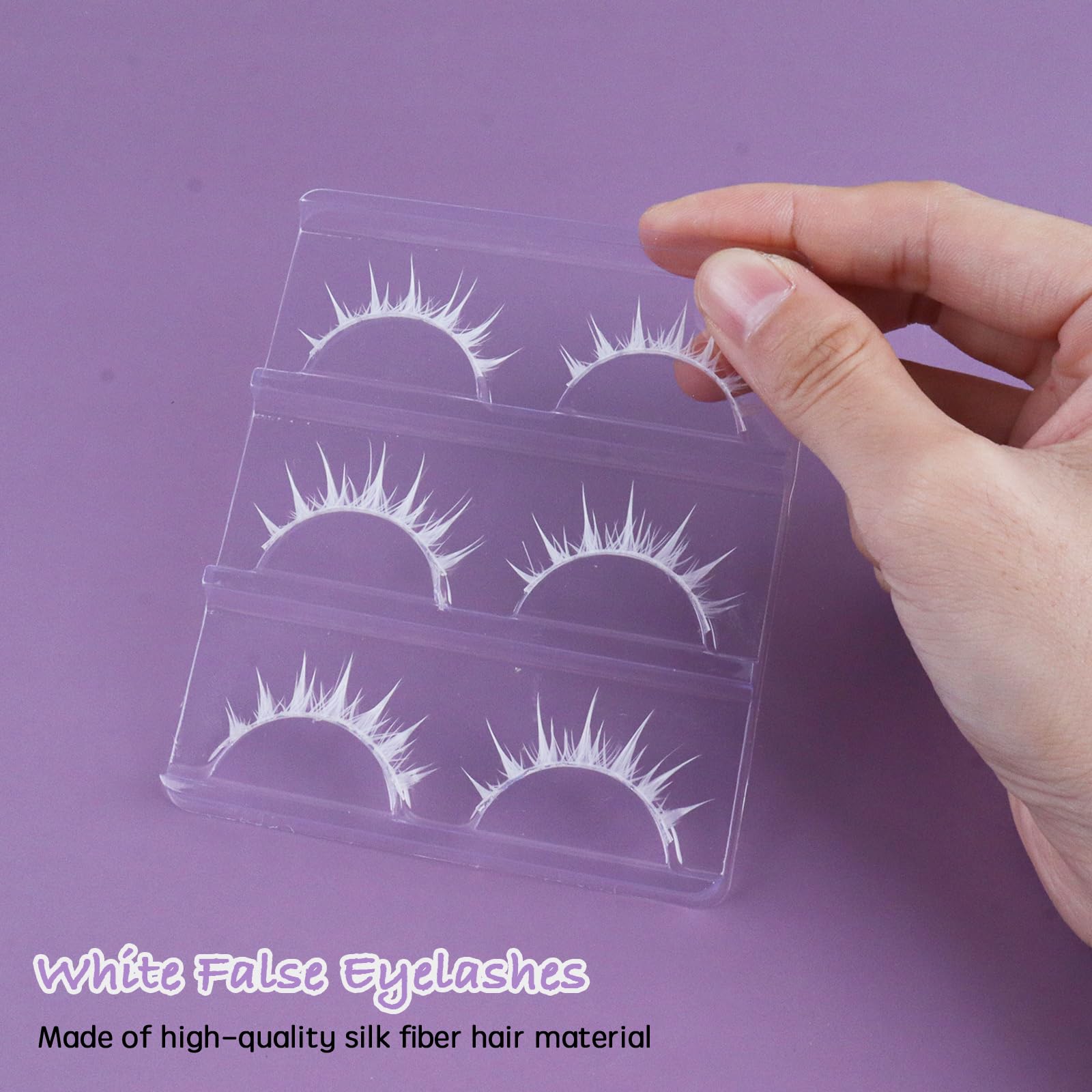 Manga Lashes Natural Wet Look Wispy Spiky Lashes Anime Eyelashes Wispy Natural Lashes Extension Strip Japanese Style Fake Eye Lashes Handmade (White 3 works) - Image 4
